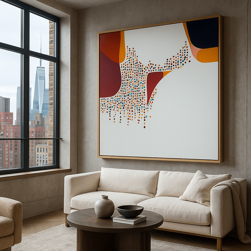 Canvas Print: Celestial Drift – Modern Abstract Dot Canvas Print | Minimalist Wall Art by Rossetti Art modern abstract canvas wall art by Rossetti Art – luxury interior design artwork for living room, bedroom, office – abstractnew canvas print art Chiara Rossetti