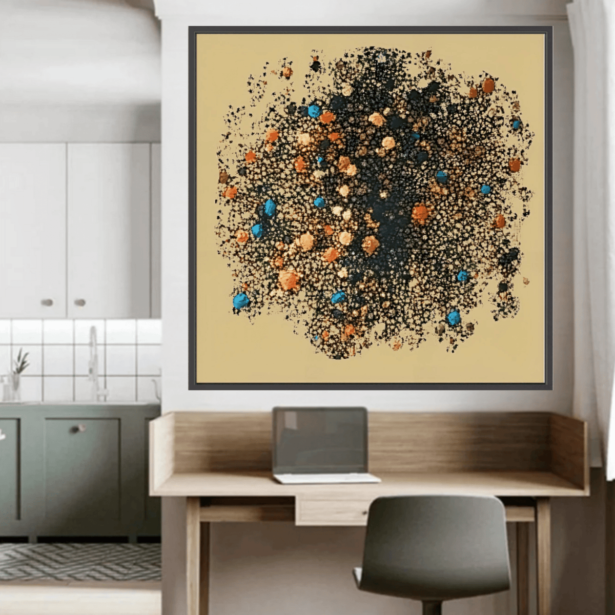Canvas Print: "Celestial Dust" - Abstract Cosmic Art modern abstract canvas wall art by Rossetti Art – luxury interior design artwork for living room, bedroom, office – Black and Gold Artistic Print Cosmic Abstract Canvas Earthy Tone Wall Art