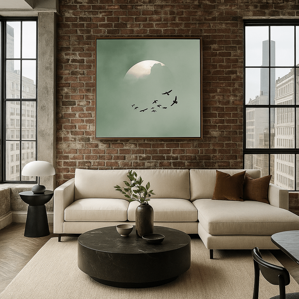 Canvas Print: Celestial Migration – Minimalist Bird Canvas Print for Modern Interiors modern abstract canvas wall art by Rossetti Art – luxury interior design artwork for living room, bedroom, office – abstract wall art canvas print art Chiara Rossetti