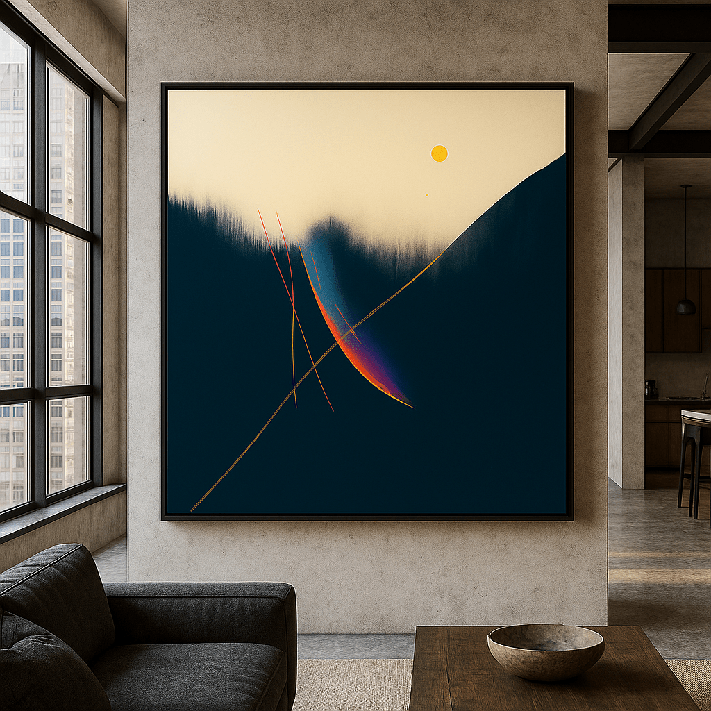Canvas Print: Celestial Motion - Indigo and Gold Modern Wall Art for Elegant Interiors modern abstract canvas wall art by Rossetti Art – luxury interior design artwork for living room, bedroom, office – abstract wall art canvas print art Chiara Rossetti
