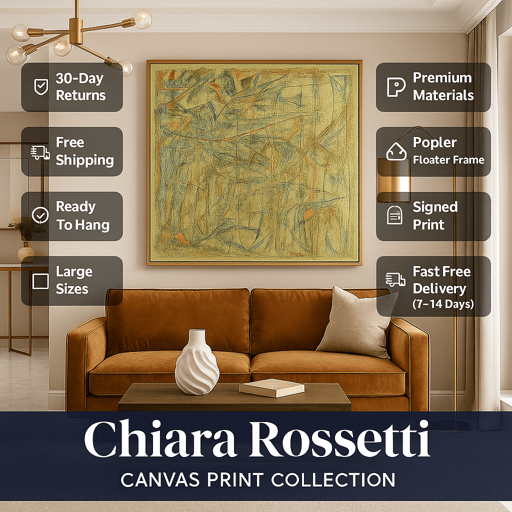 Canvas Print : "Chaos in Earth Color " – Abstract Canvas Wall Art | Beige, Blue, Red & Yellow Lines - Chiara Rossetti