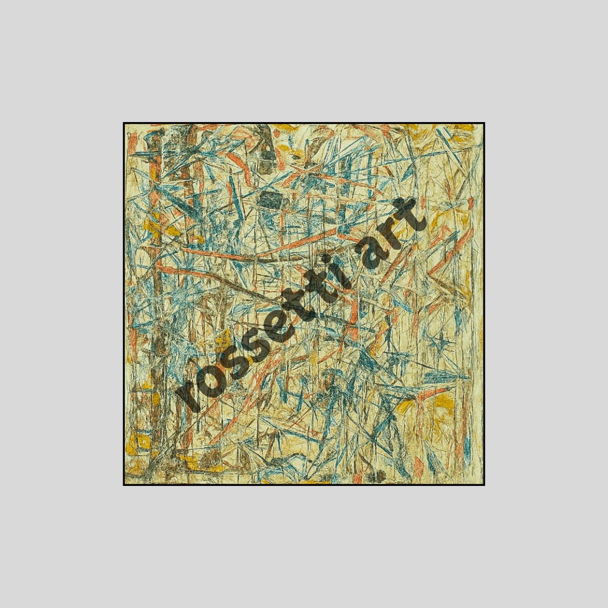 Canvas Print : "Chaos in Earth Color " – Abstract Canvas Wall Art | Beige, Blue, Red & Yellow Lines - Chiara Rossetti