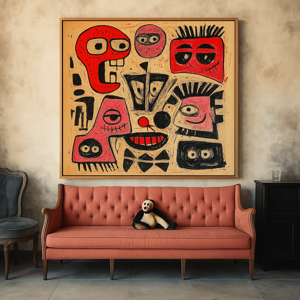 Canvas Print: Chaos of Expressions - Abstract Faces Art modern abstract canvas wall art by Rossetti Art – luxury interior design artwork for living room, bedroom, office – Contemporary Abstract Design Kids room decor Minimalist Art for Sale