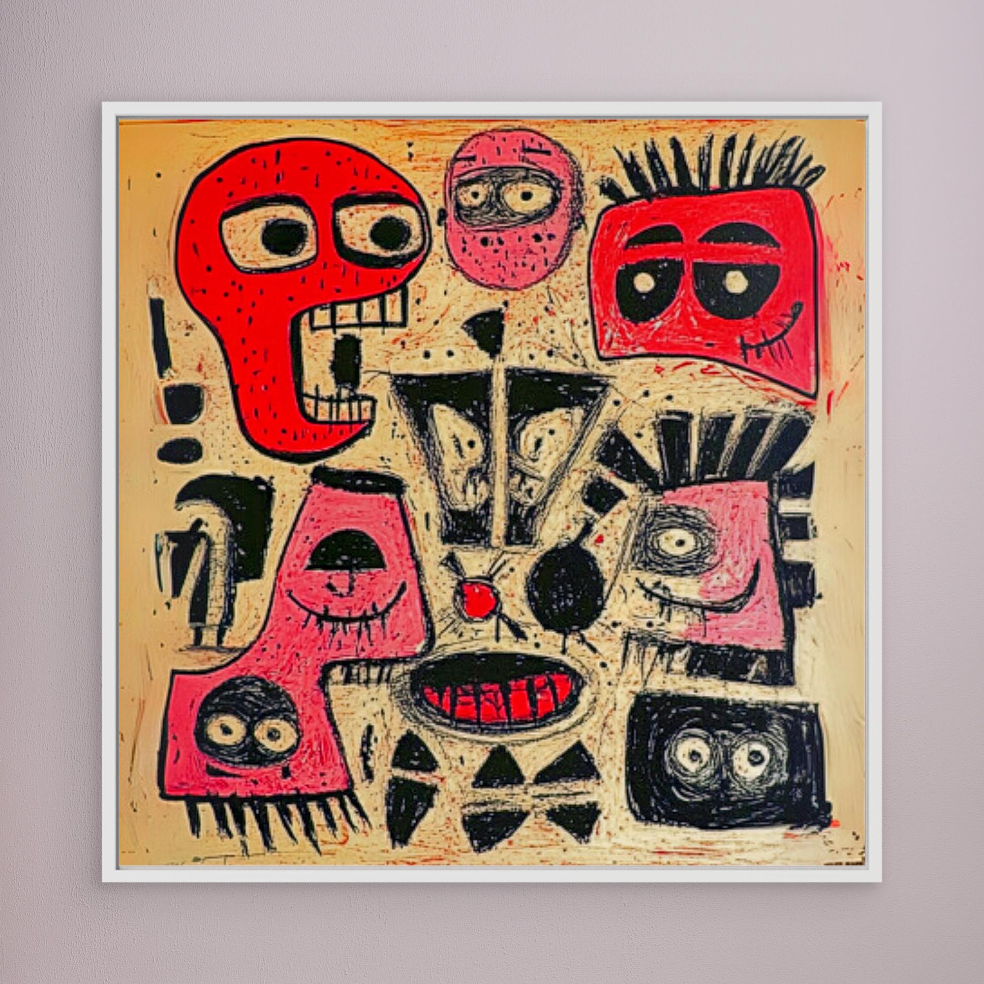 Canvas Print: Chaos of Expressions - Abstract Faces Art modern abstract canvas wall art by Rossetti Art – luxury interior design artwork for living room, bedroom, office – Contemporary Abstract Design Kids room decor Minimalist Art for Sale
