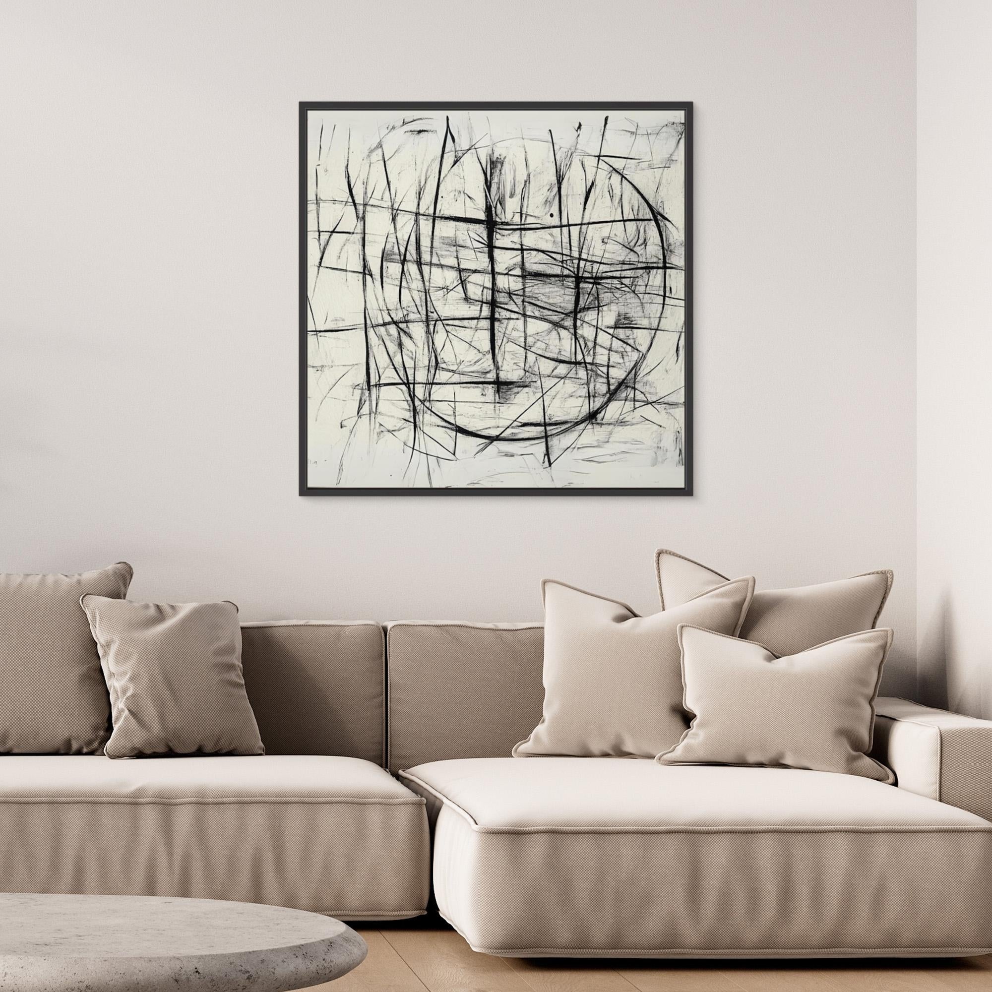 Canvas Print : Chaotic Balance - Abstract Black and White Line Art modern abstract canvas wall art by Rossetti Art – luxury interior design artwork for living room, bedroom, office – Abstract Line Art Black And White Art Black and white canvas Art for bedroom