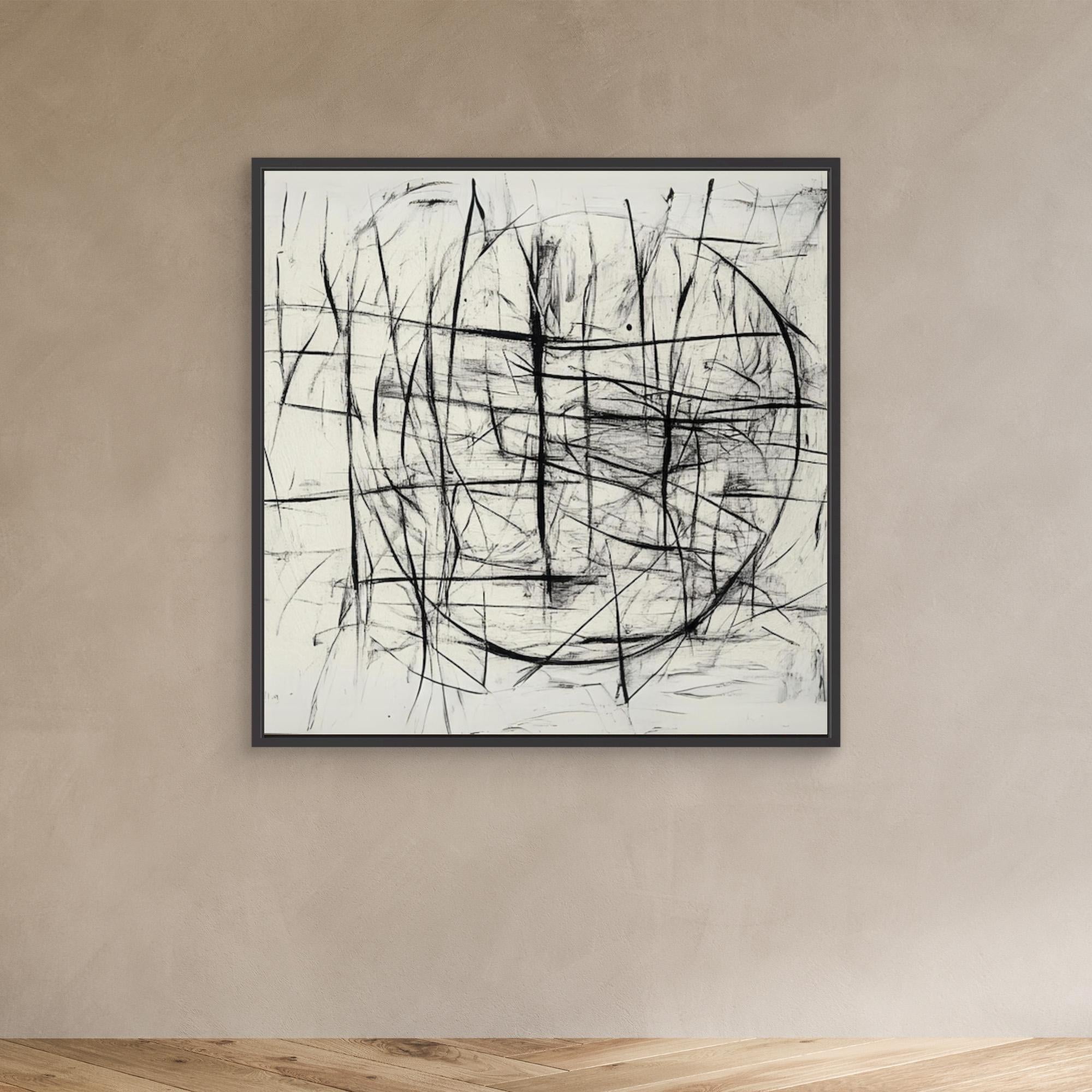 Canvas Print : Chaotic Balance - Abstract Black and White Line Art modern abstract canvas wall art by Rossetti Art – luxury interior design artwork for living room, bedroom, office – Abstract Line Art Black And White Art Black and white canvas Art for bedroom