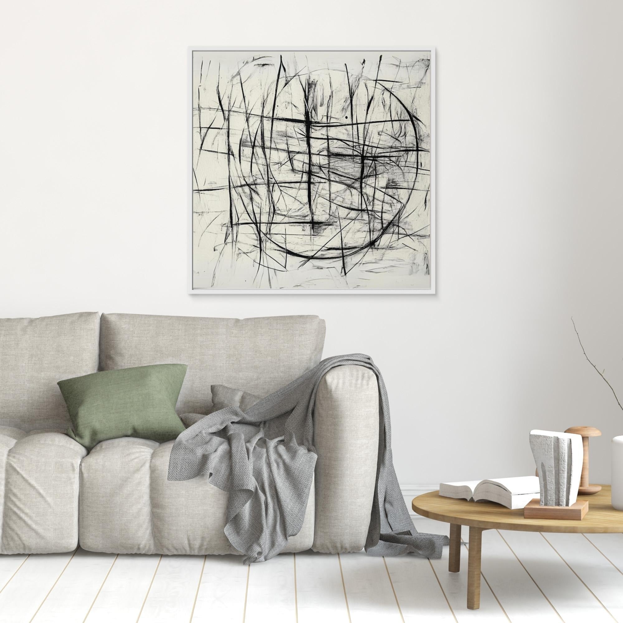 Canvas Print : Chaotic Balance - Abstract Black and White Line Art modern abstract canvas wall art by Rossetti Art – luxury interior design artwork for living room, bedroom, office – Abstract Line Art Black And White Art Black and white canvas Art for bedroom