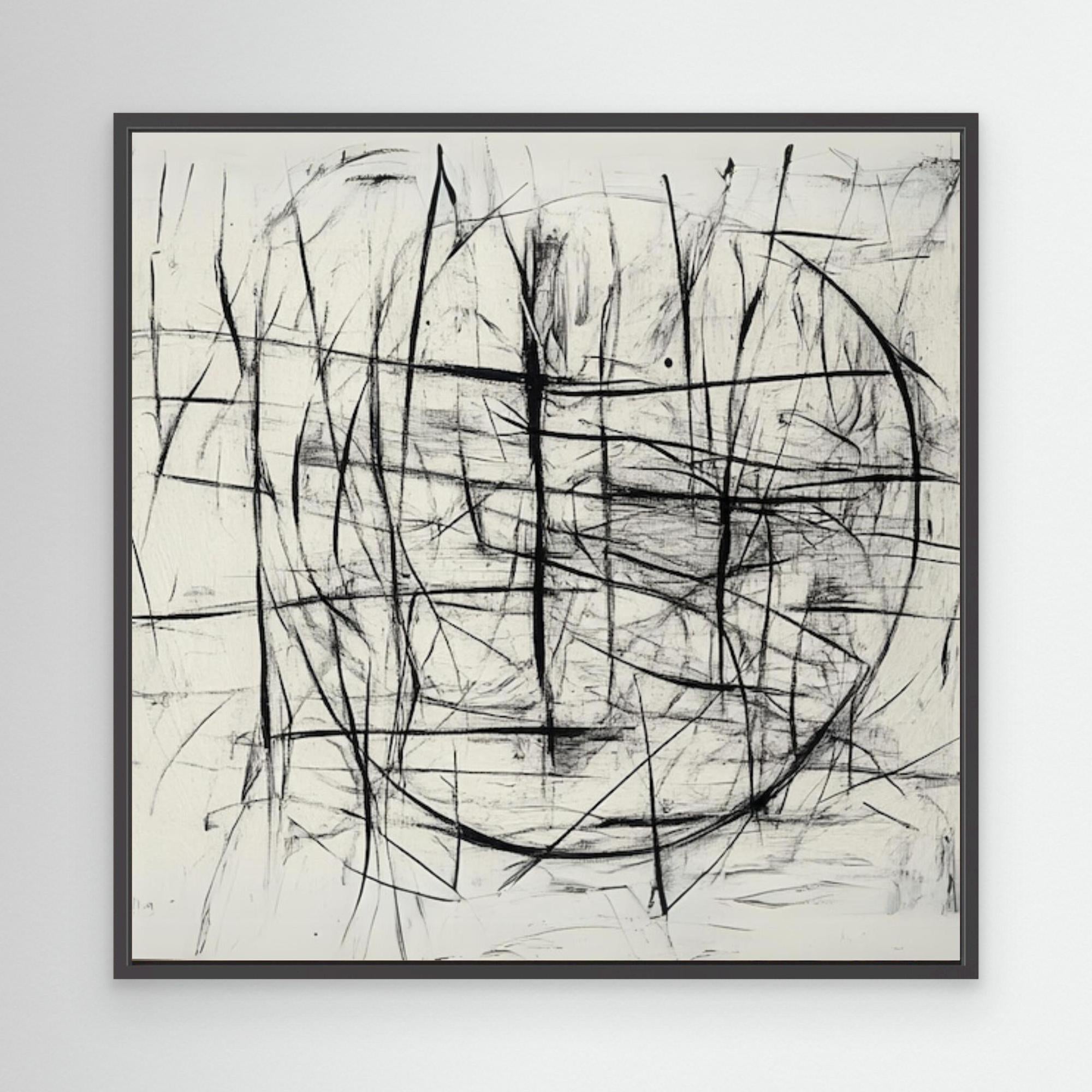 Canvas Print : Chaotic Balance - Abstract Black and White Line Art modern abstract canvas wall art by Rossetti Art – luxury interior design artwork for living room, bedroom, office – Abstract Line Art Black And White Art Black and white canvas Art for bedroom