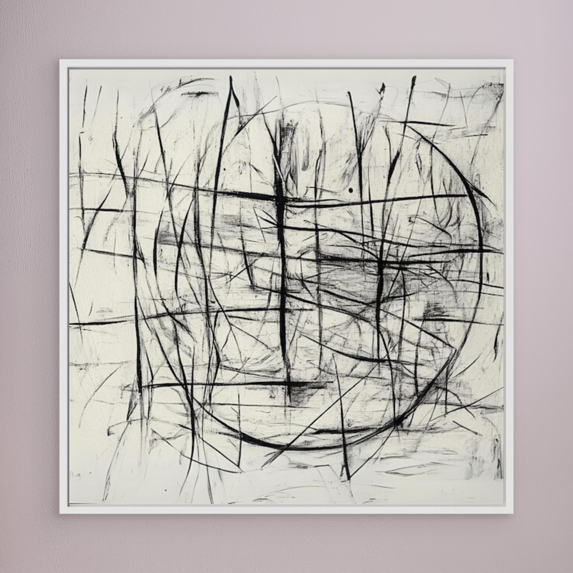 Canvas Print : Chaotic Balance - Abstract Black and White Line Art modern abstract canvas wall art by Rossetti Art – luxury interior design artwork for living room, bedroom, office – Abstract Line Art Black And White Art Black and white canvas Art for bedroom