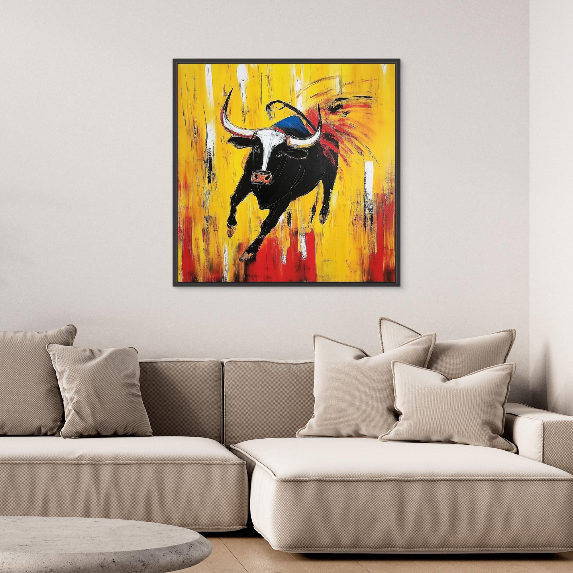 Canvas Print : Charging Spirit - Abstract Bull Art modern abstract canvas wall art by Rossetti Art – luxury interior design artwork for living room, bedroom, office – Abstract animal decor Abstract Bull Art Abstract Canvas Art