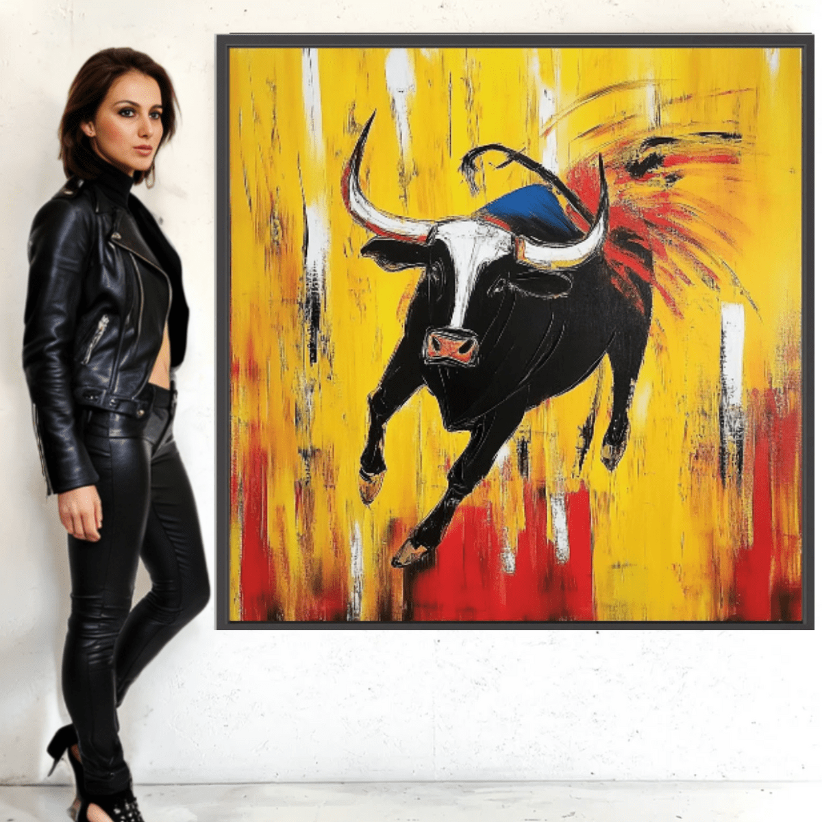 Canvas Print : Charging Spirit - Abstract Bull Art modern abstract canvas wall art by Rossetti Art – luxury interior design artwork for living room, bedroom, office – Abstract animal decor Abstract Bull Art Abstract Canvas Art