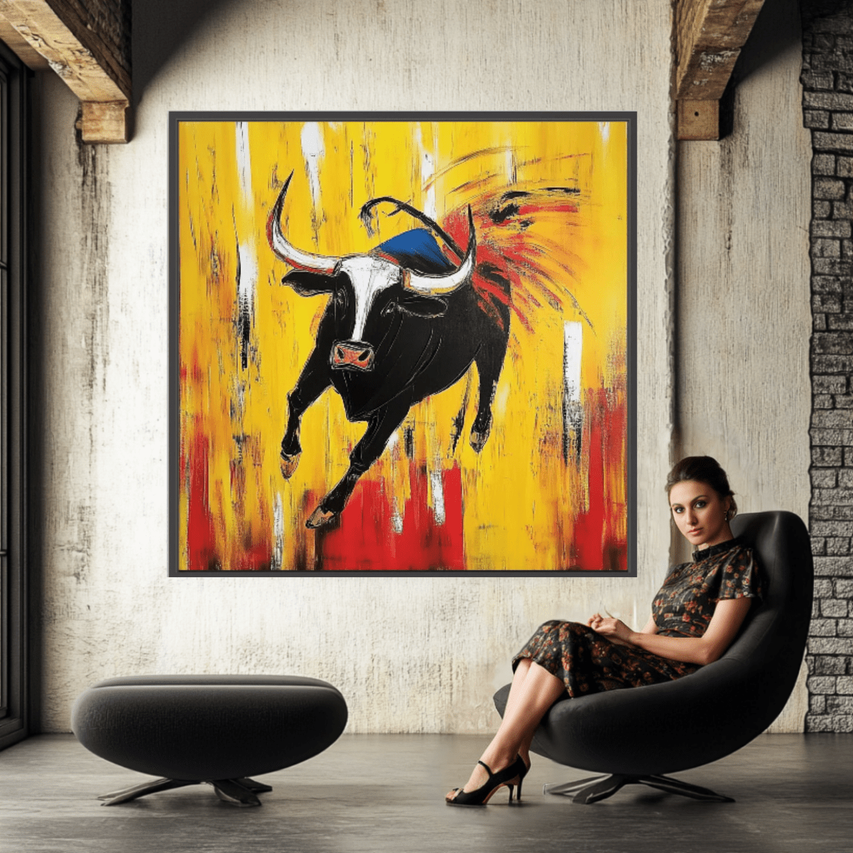 Canvas Print : Charging Spirit - Abstract Bull Art modern abstract canvas wall art by Rossetti Art – luxury interior design artwork for living room, bedroom, office – Abstract animal decor Abstract Bull Art Abstract Canvas Art