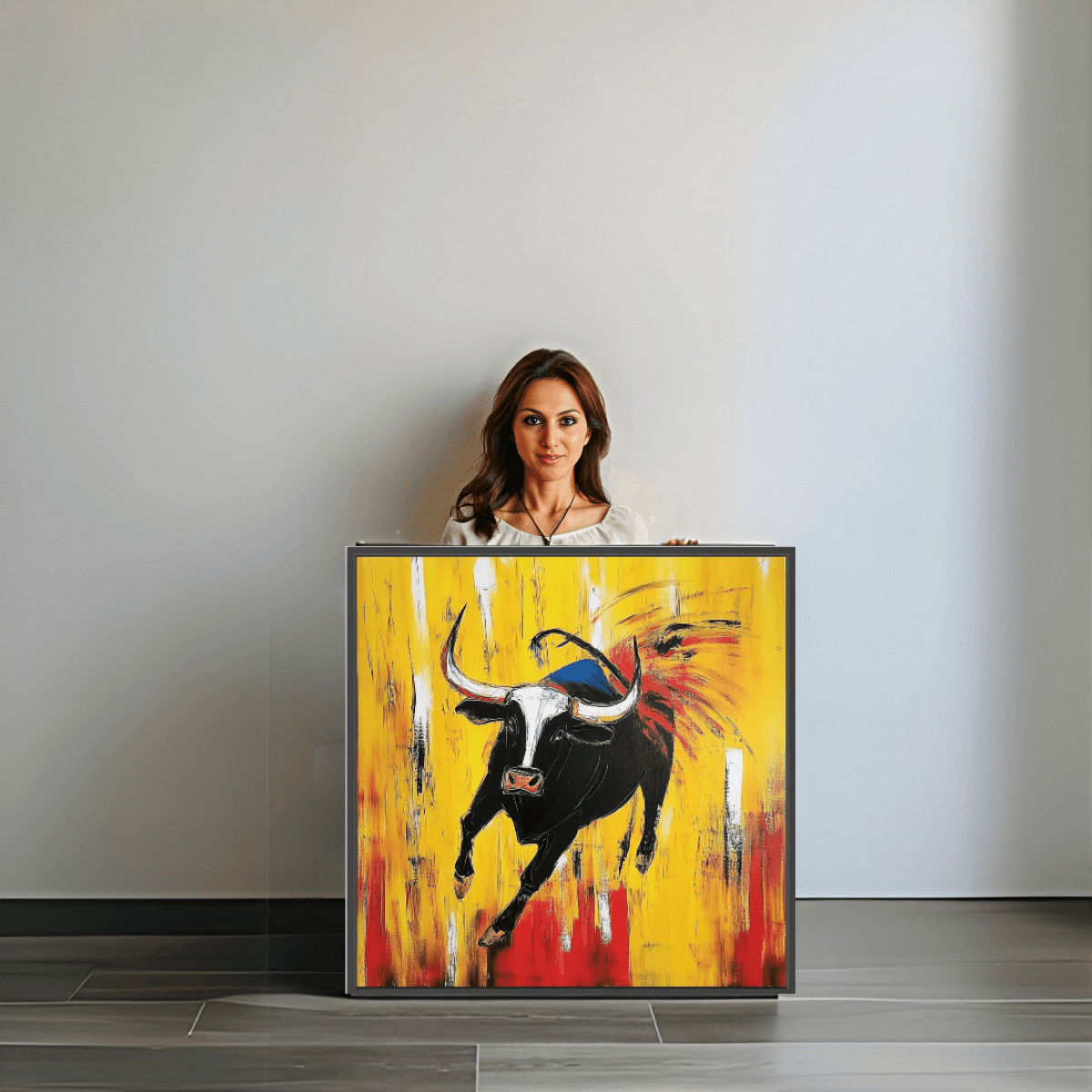 Canvas Print : Charging Spirit - Abstract Bull Art modern abstract canvas wall art by Rossetti Art – luxury interior design artwork for living room, bedroom, office – Abstract animal decor Abstract Bull Art Abstract Canvas Art