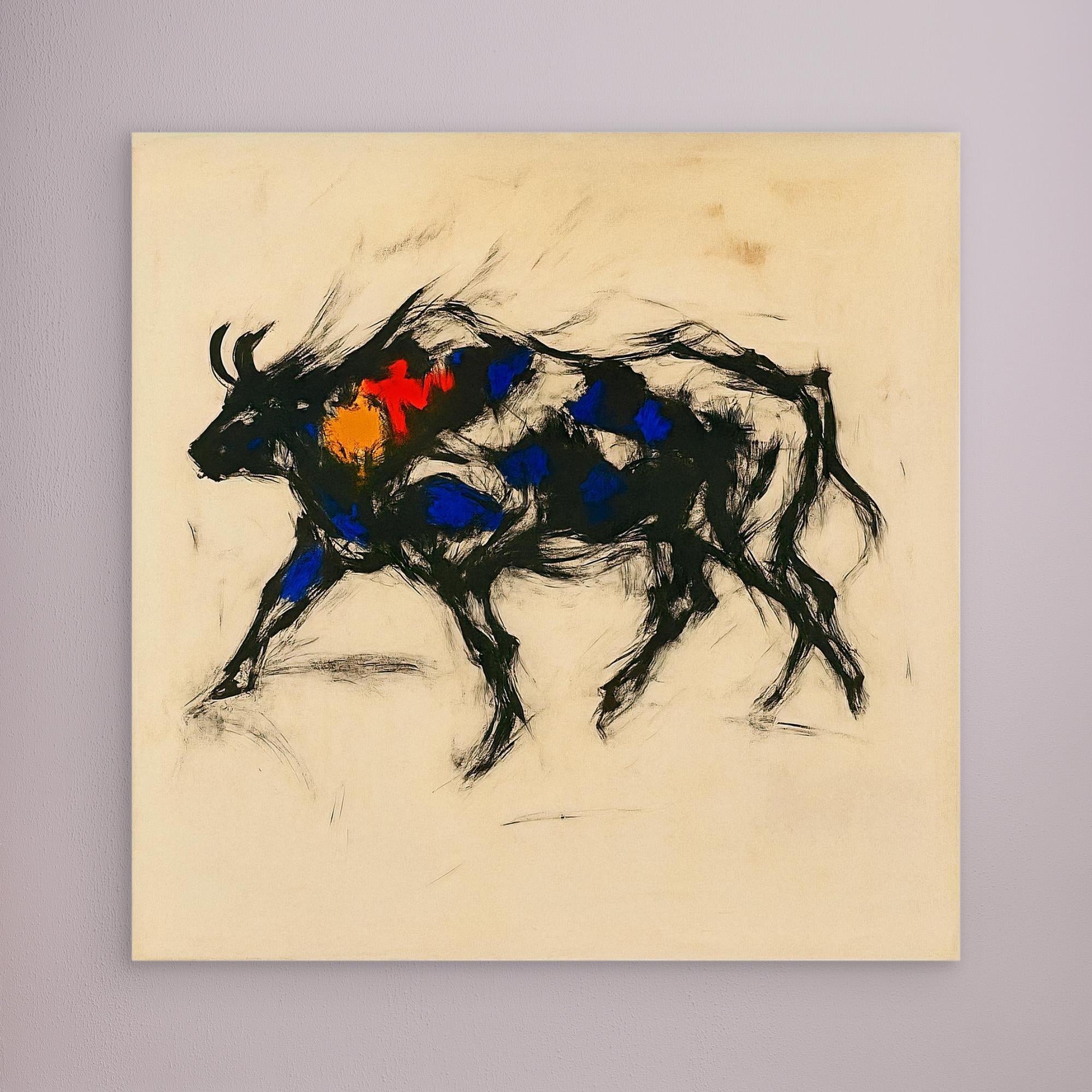 Canvas Print: Charging Spirit – Abstract Expressionist Animal Art modern abstract canvas wall art by Rossetti Art – luxury interior design artwork for living room, bedroom, office – Abstract Animal Art Bold Modern Art Charging Spirit Canvas