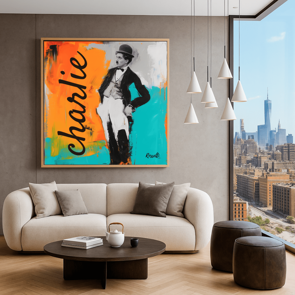 Canvas Print: Charlie Elegance - – Modern Pop Expressionism Canvas Print by Chiara Rossetti modern abstract canvas wall art by Rossetti Art – luxury interior design artwork for living room, bedroom, office – abstract wall art actor Chiara Rossetti