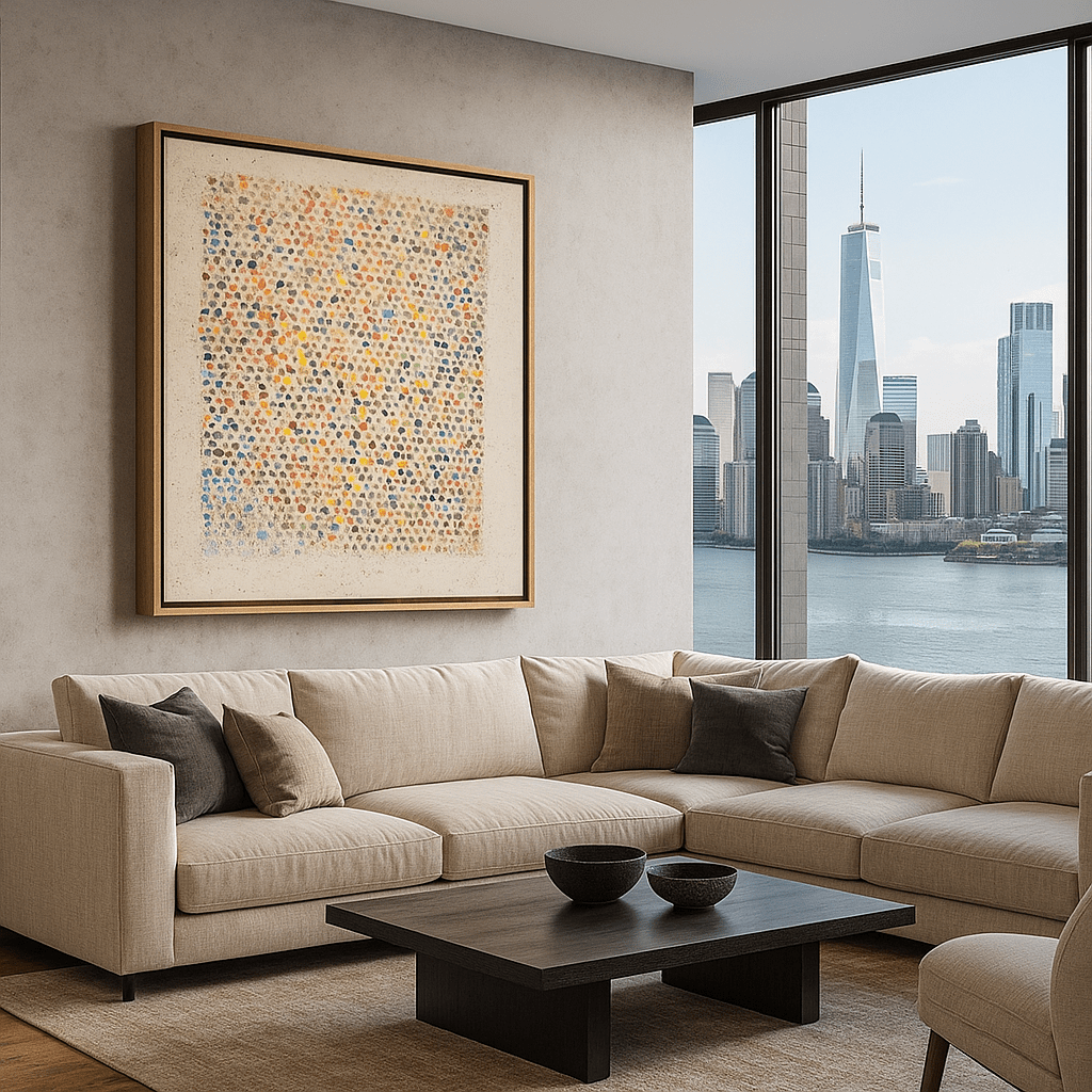 Canvas Print: Chromatic Bloom – Colorful Abstract Dot Canvas Print | Modern Wall Art by Chiara Rossetti modern abstract canvas wall art by Rossetti Art – luxury interior design artwork for living room, bedroom, office – abstract wall art canvas print art Chiara Rossetti