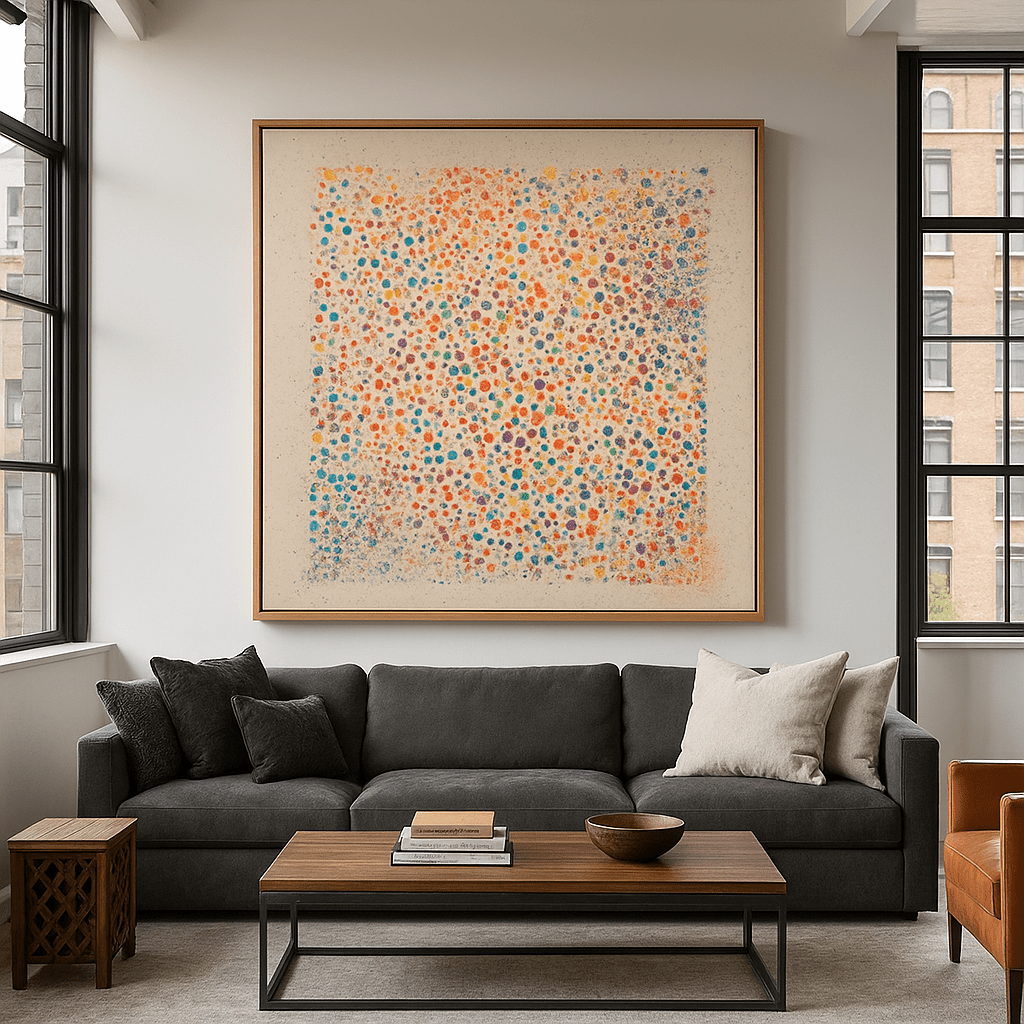 Canvas Print: Chromatic Bloom – Colorful Abstract Dot Canvas Print | Modern Wall Art by Chiara Rossetti modern abstract canvas wall art by Rossetti Art – luxury interior design artwork for living room, bedroom, office – abstract wall art canvas print art Chiara Rossetti