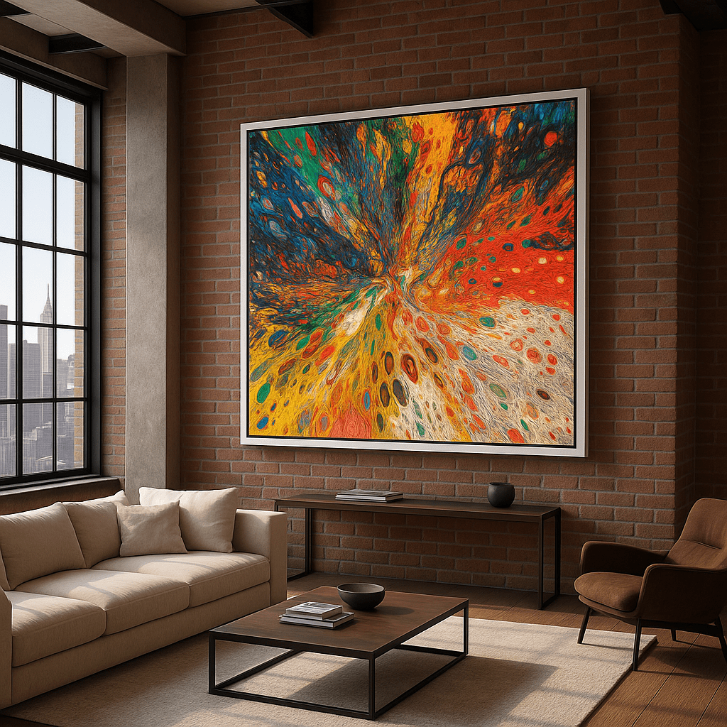 Canvas Print : "Chromatic Burst" - Explosive Rainbow Abstract Acrylic Pour Art Print - Chiara Rossetti
