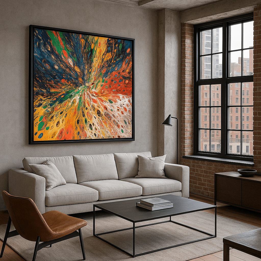 Canvas Print : "Chromatic Burst" - Explosive Rainbow Abstract Acrylic Pour Art Print - Chiara Rossetti