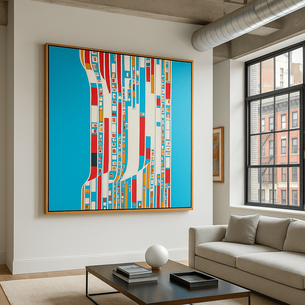 Canvas Print: Chromatic Flow - Colorful Geometric Abstract Canvas Print modern abstract canvas wall art by Rossetti Art – luxury interior design artwork for living room, bedroom, office – abstractnew canvas print art Chiara Rossetti