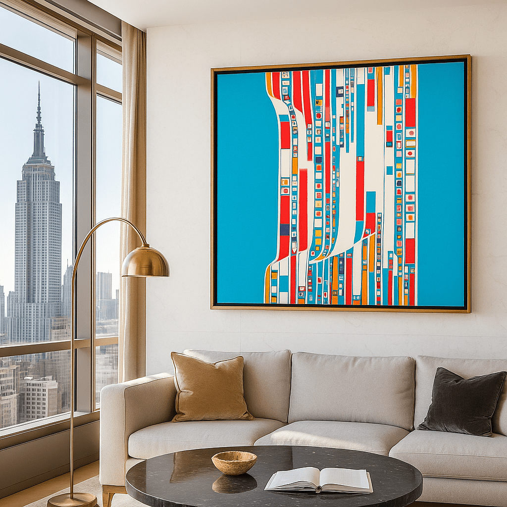 Canvas Print: Chromatic Flow - Colorful Geometric Abstract Canvas Print modern abstract canvas wall art by Rossetti Art – luxury interior design artwork for living room, bedroom, office – abstractnew canvas print art Chiara Rossetti