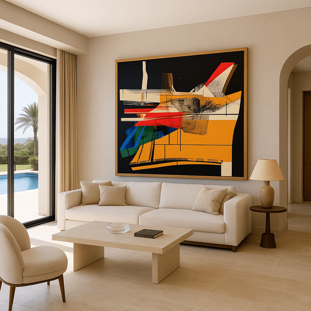 Canvas Print: Chromatic Momentum - Abstract Geometric Wall Art modern abstract canvas wall art by Rossetti Art – luxury interior design artwork for living room, bedroom, office – abstract geometric wall art bold statement artwork colorful modern canvas print