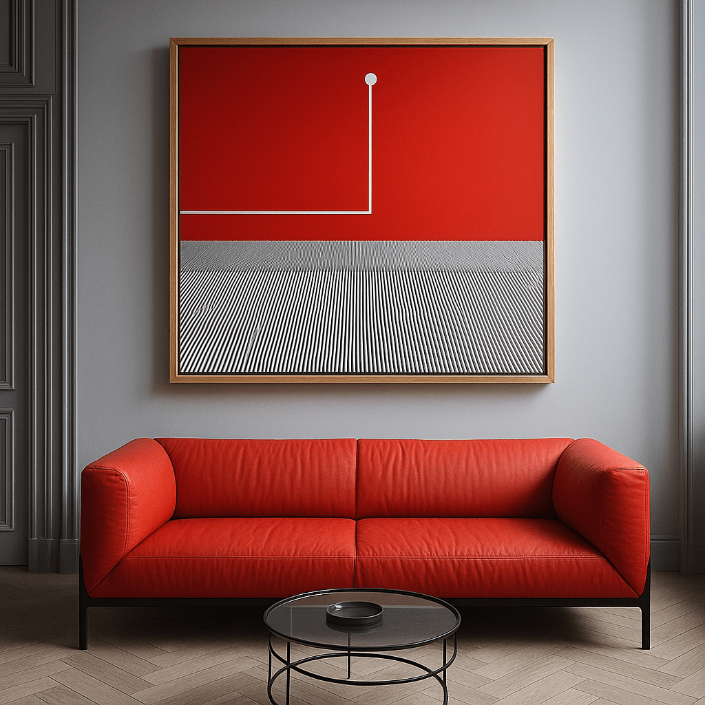 Canvas Print: Circuit Horizon Red – Minimalist Line Art modern abstract canvas wall art by Rossetti Art – luxury interior design artwork for living room, bedroom, office – Colorful Statement Wall Art Contemporary Grid Art Geometric Abstract Art