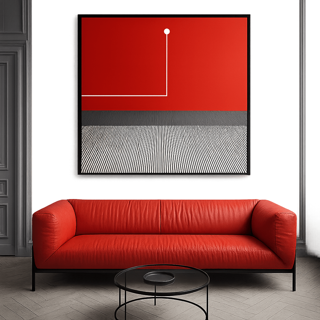 Canvas Print: Circuit Horizon Red – Minimalist Line Art modern abstract canvas wall art by Rossetti Art – luxury interior design artwork for living room, bedroom, office – Colorful Statement Wall Art Contemporary Grid Art Geometric Abstract Art