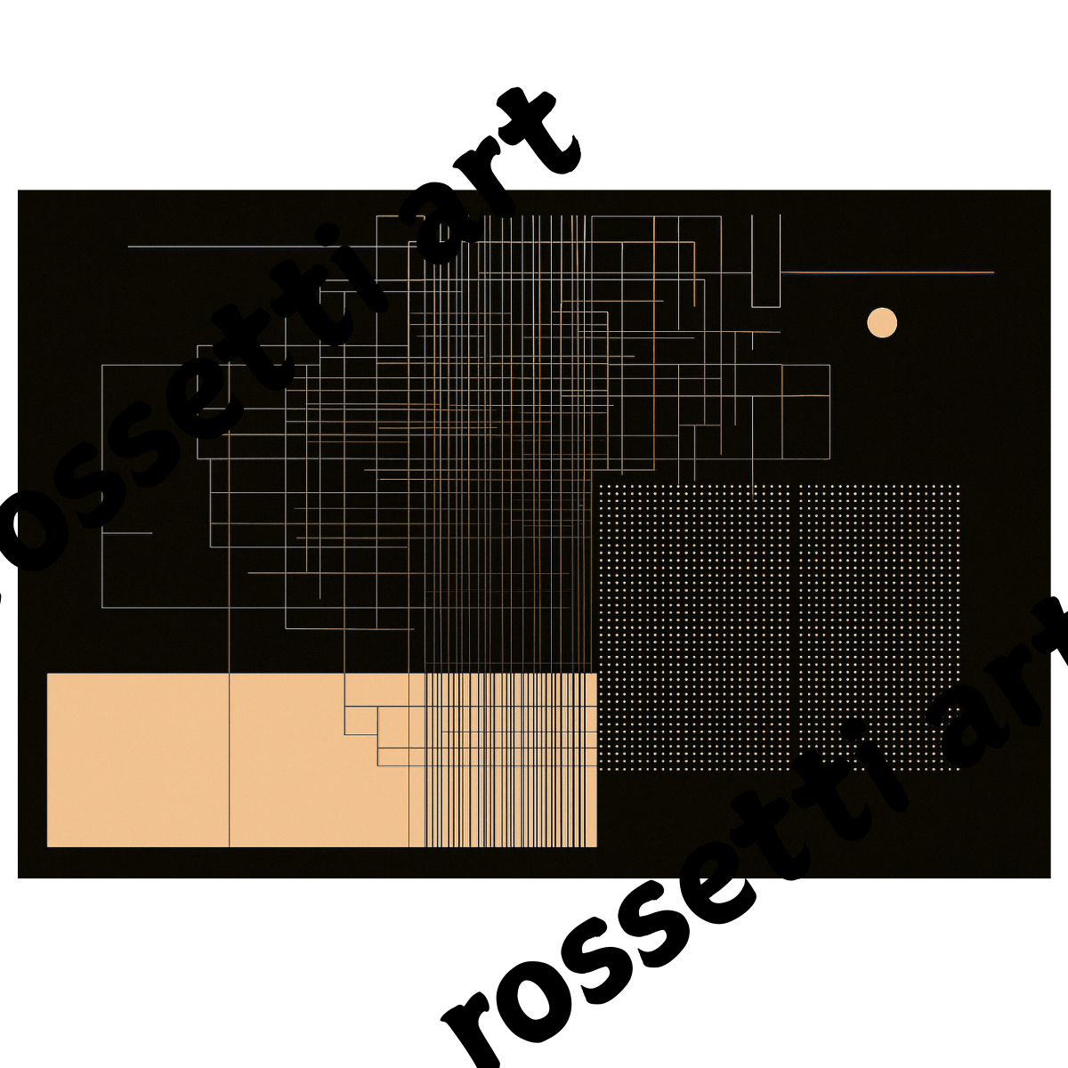 Canvas Print : Circuit of Stillness – Modern Abstract Geometric Wall Art modern abstract canvas wall art by Rossetti Art – luxury interior design artwork for living room, bedroom, office – abstract black and gold canvas japandi decor living room wall art