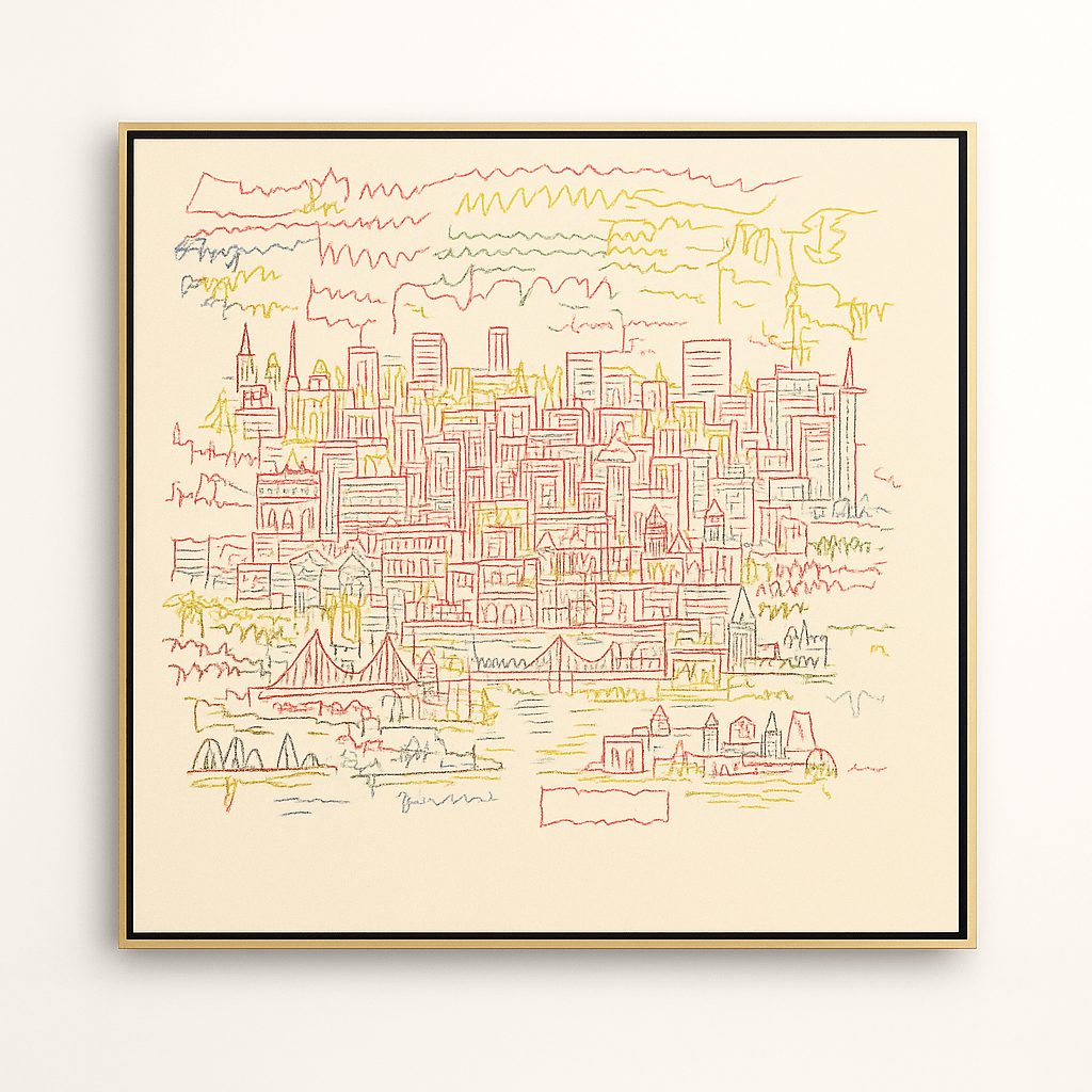 Canvas Print: City Whispers – Modern Abstract Cityscape Canvas Print | Contemporary Line Art Wall Decor by Rossetti Art modern abstract canvas wall art by Rossetti Art – luxury interior design artwork for living room, bedroom, office – abstract wall art canvas print art Chiara Rossetti