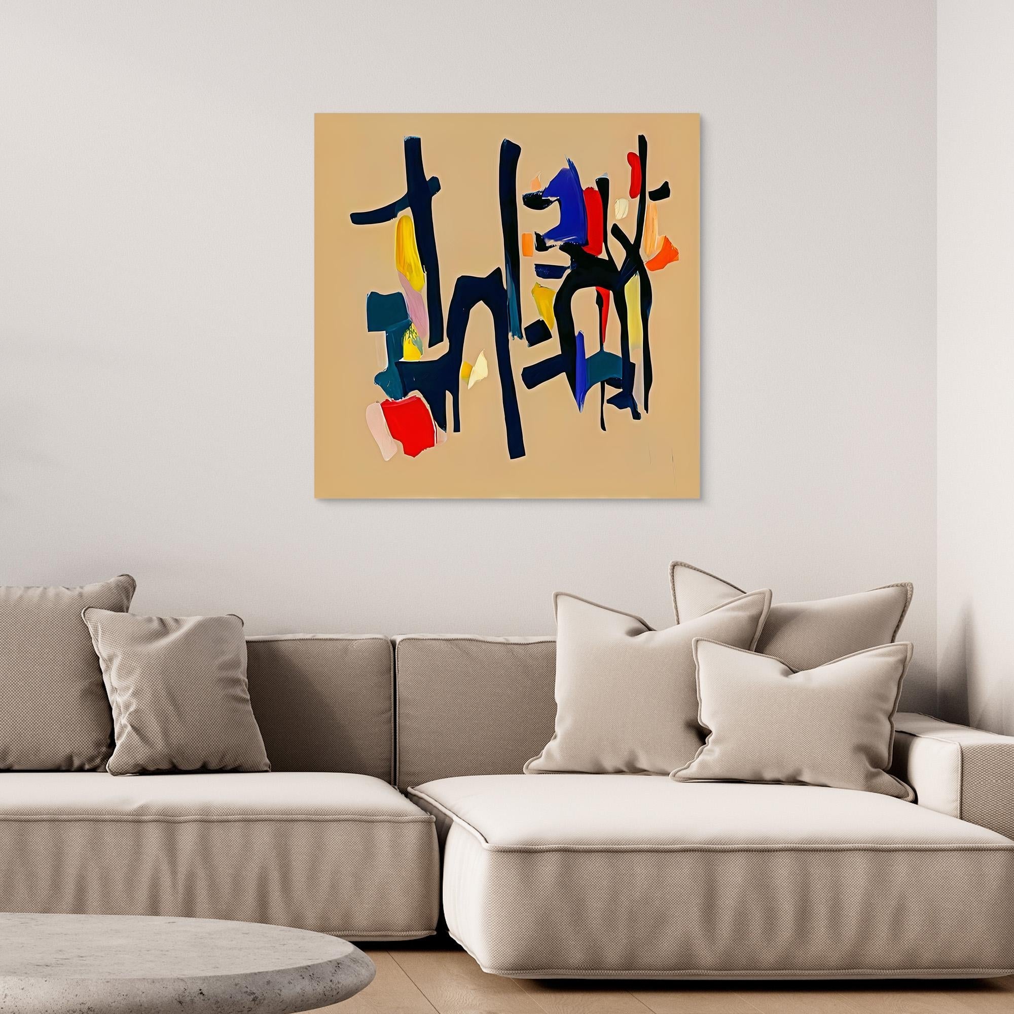 Canvas Print: Color Choreography – Abstract Expressionism Art modern abstract canvas wall art by Rossetti Art – luxury interior design artwork for living room, bedroom, office – Black and Beige Art blue and beige abstract painting Minimalist black and beige wall art