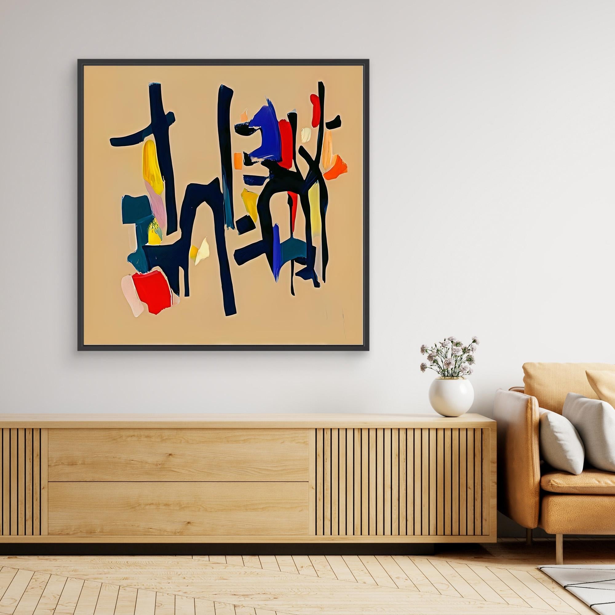 Canvas Print: Color Choreography – Abstract Expressionism Art modern abstract canvas wall art by Rossetti Art – luxury interior design artwork for living room, bedroom, office – Black and Beige Art blue and beige abstract painting Minimalist black and beige wall art