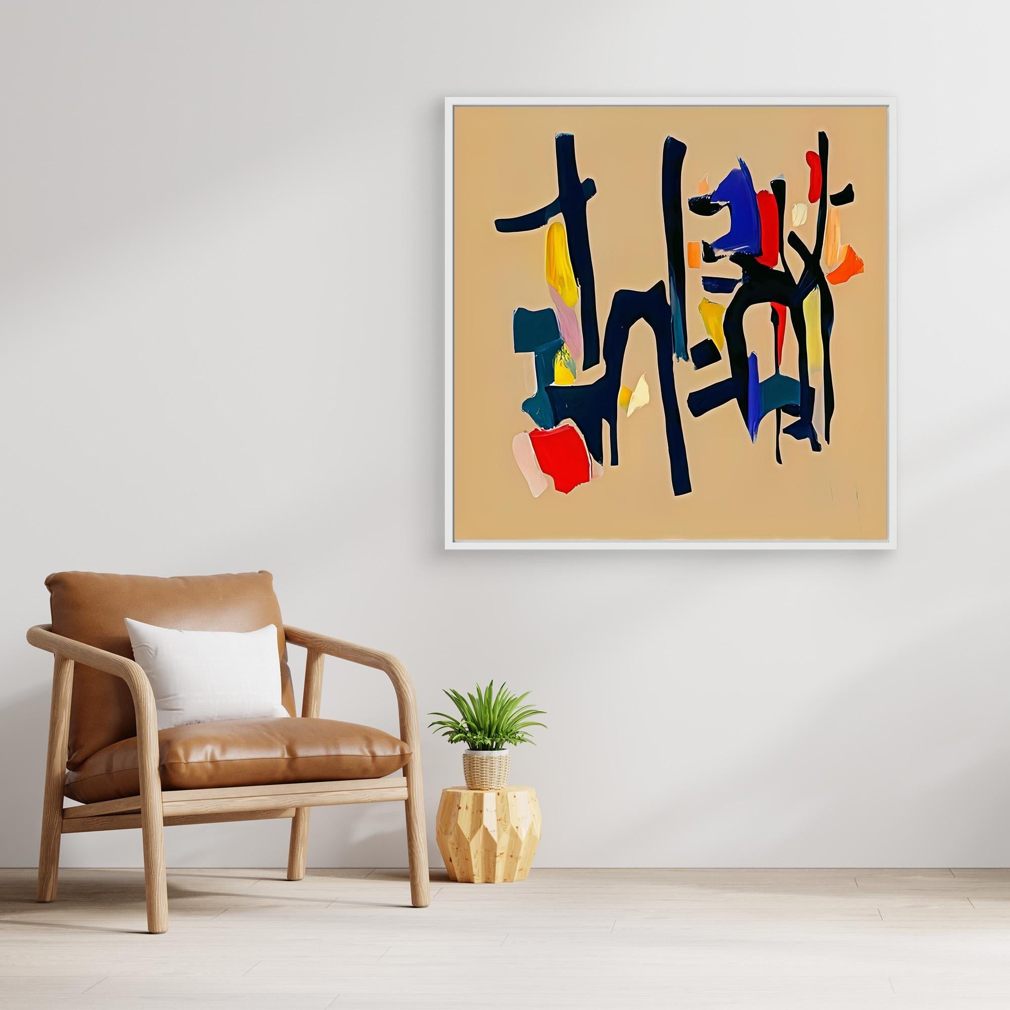 Canvas Print: Color Choreography – Abstract Expressionism Art modern abstract canvas wall art by Rossetti Art – luxury interior design artwork for living room, bedroom, office – Black and Beige Art blue and beige abstract painting Minimalist black and beige wall art