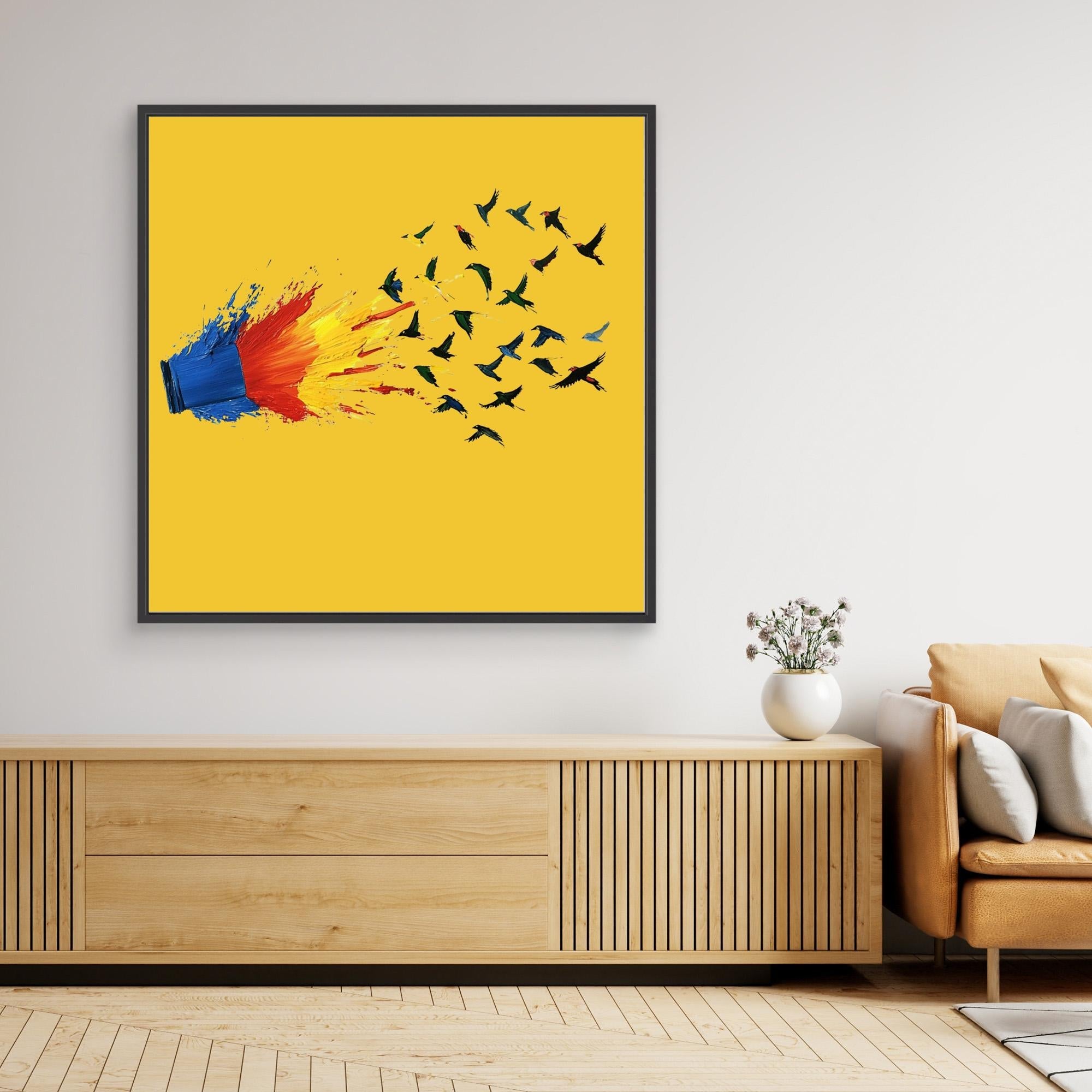 Canvas Print: Color Escape Flight - Abstract Bird Art modern abstract canvas wall art by Rossetti Art – luxury interior design artwork for living room, bedroom, office – Abstract Bird Art Bold Modern Decor Color Explosion Canvas