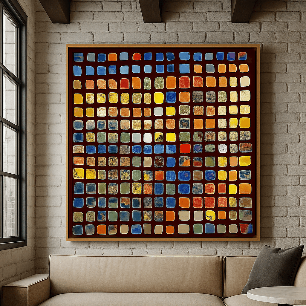 Canvas Print : Color Mosaic - Abstract Multicolor Grid Art modern abstract canvas wall art by Rossetti Art – luxury interior design artwork for living room, bedroom, office – Abstract Grid Art Playful Home Decor Unique Canvas Art