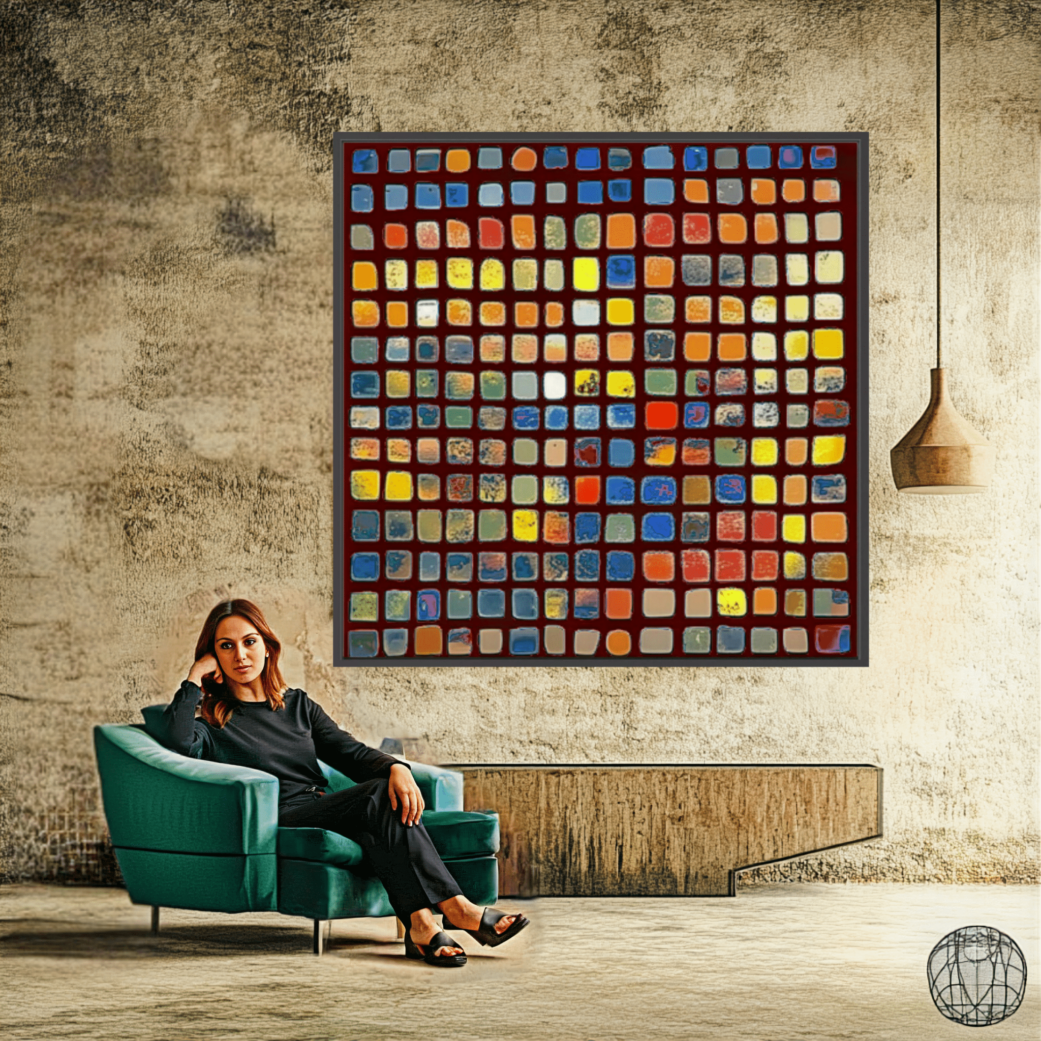 Canvas Print : Color Mosaic - Abstract Multicolor Grid Art modern abstract canvas wall art by Rossetti Art – luxury interior design artwork for living room, bedroom, office – Abstract Grid Art Playful Home Decor Unique Canvas Art