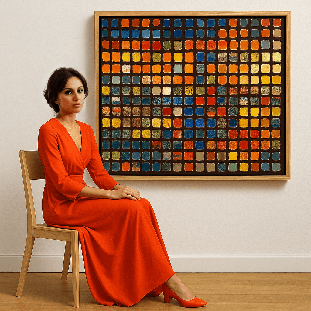 Canvas Print : Color Mosaic - Abstract Multicolor Grid Art modern abstract canvas wall art by Rossetti Art – luxury interior design artwork for living room, bedroom, office – Abstract Grid Art Playful Home Decor Unique Canvas Art