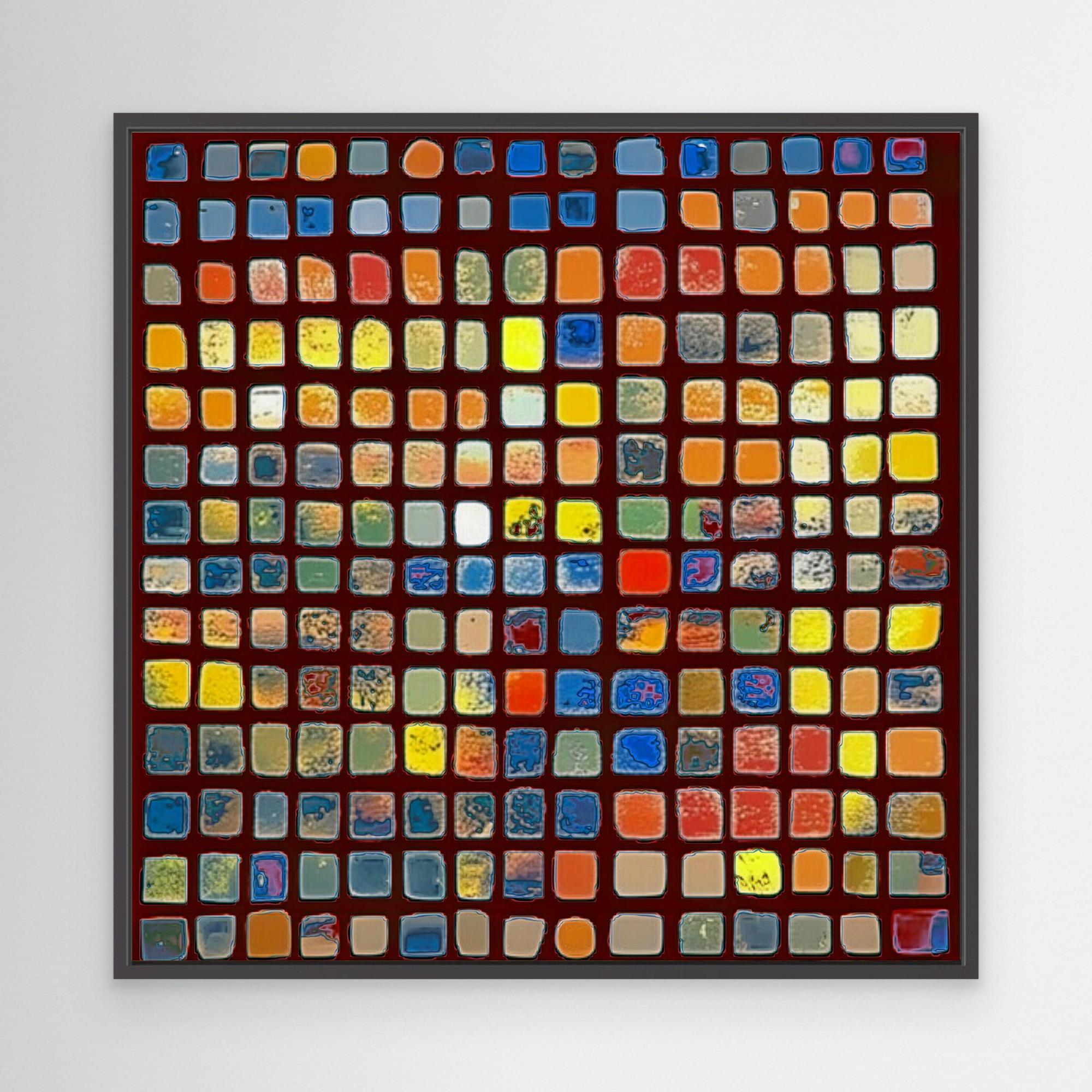 Canvas Print : Color Mosaic - Abstract Multicolor Grid Art modern abstract canvas wall art by Rossetti Art – luxury interior design artwork for living room, bedroom, office – Abstract Grid Art Playful Home Decor Unique Canvas Art