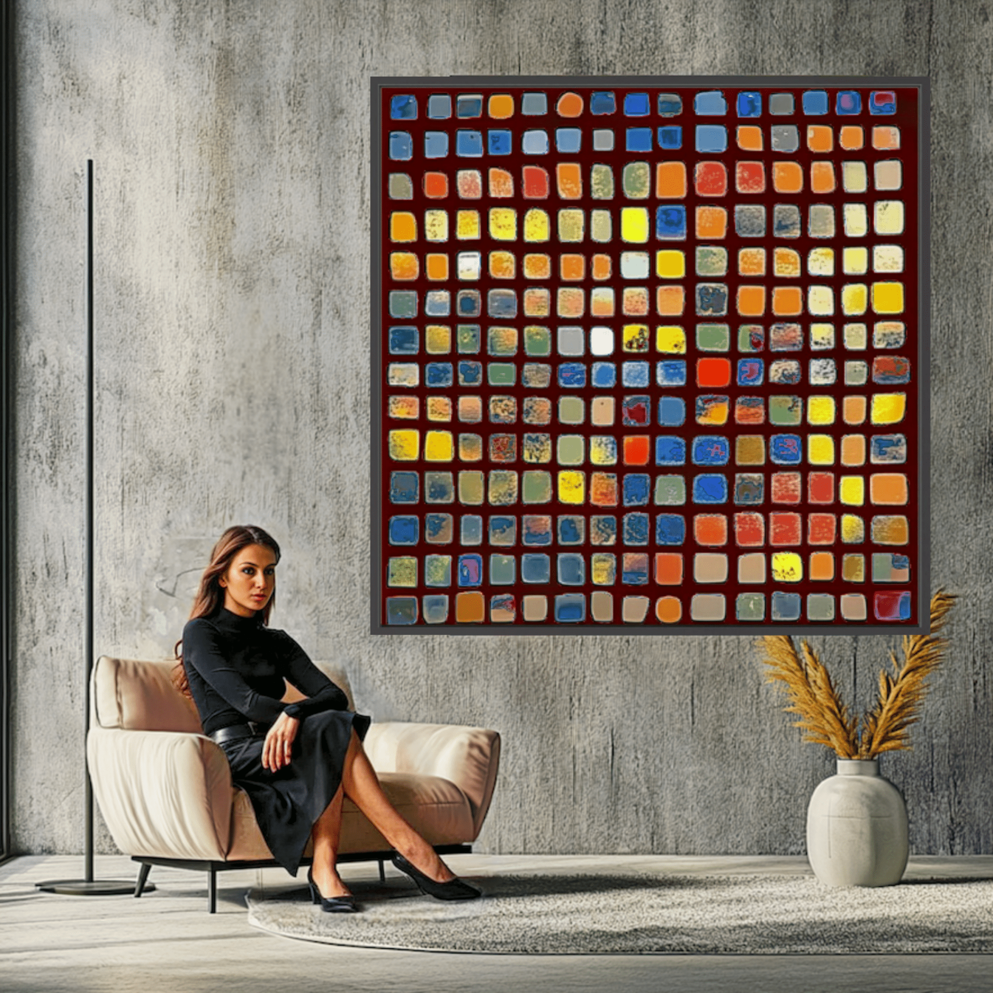 Canvas Print : Color Mosaic - Abstract Multicolor Grid Art modern abstract canvas wall art by Rossetti Art – luxury interior design artwork for living room, bedroom, office – Abstract Grid Art Playful Home Decor Unique Canvas Art