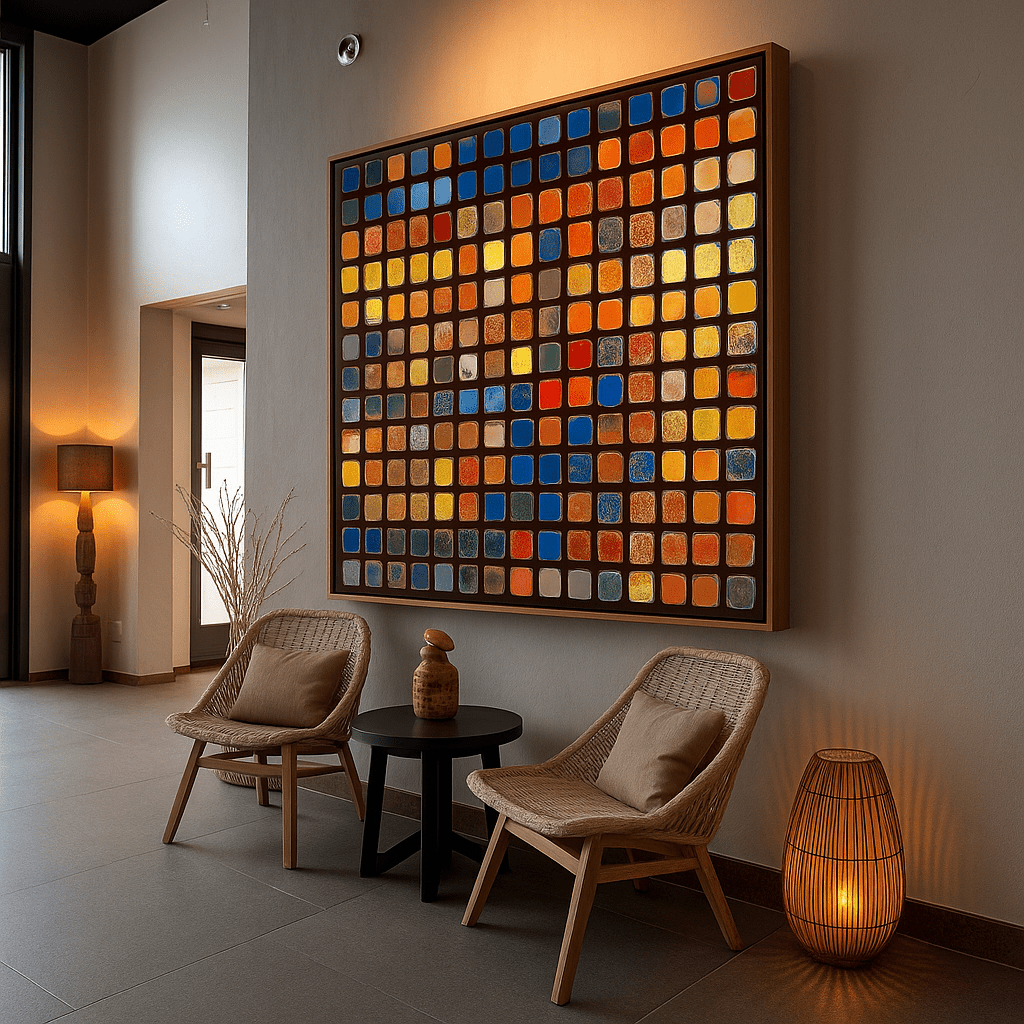 Canvas Print : Color Mosaic - Abstract Multicolor Grid Art modern abstract canvas wall art by Rossetti Art – luxury interior design artwork for living room, bedroom, office – Abstract Grid Art Playful Home Decor Unique Canvas Art