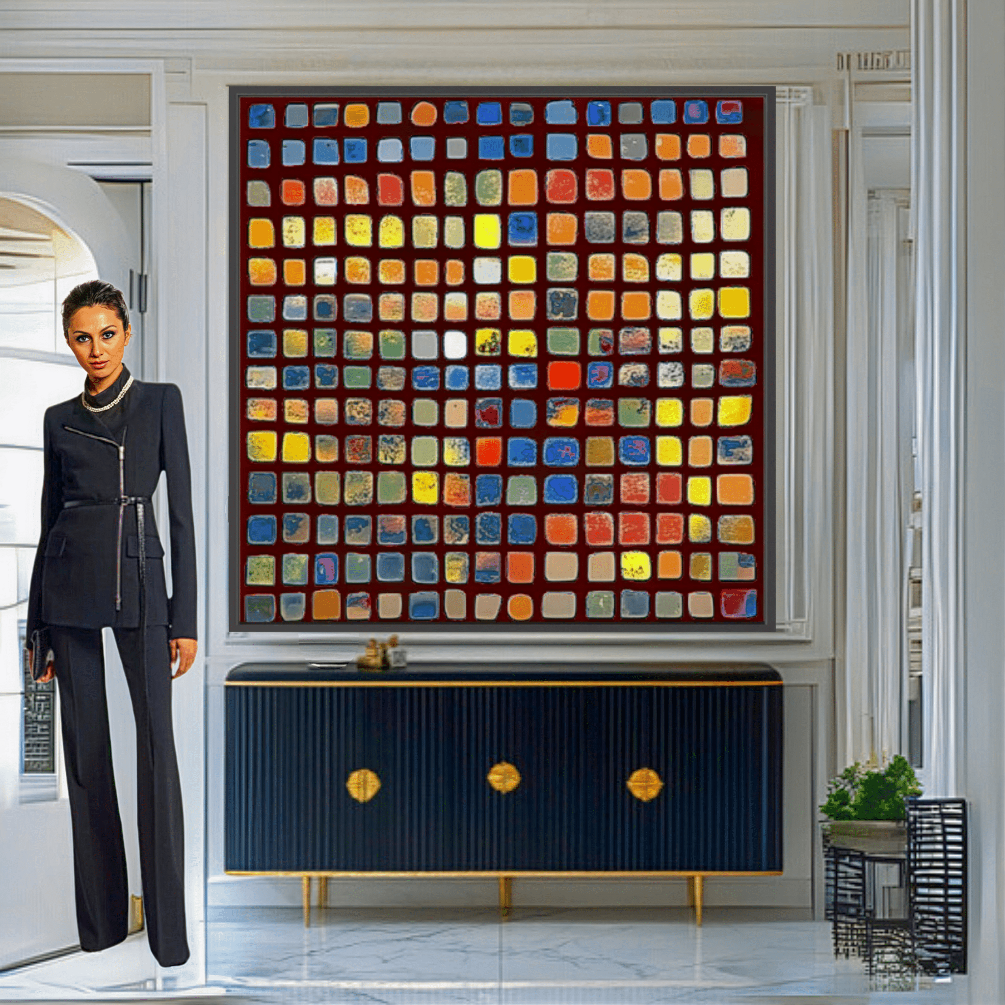 Canvas Print : Color Mosaic - Abstract Multicolor Grid Art modern abstract canvas wall art by Rossetti Art – luxury interior design artwork for living room, bedroom, office – Abstract Grid Art Playful Home Decor Unique Canvas Art