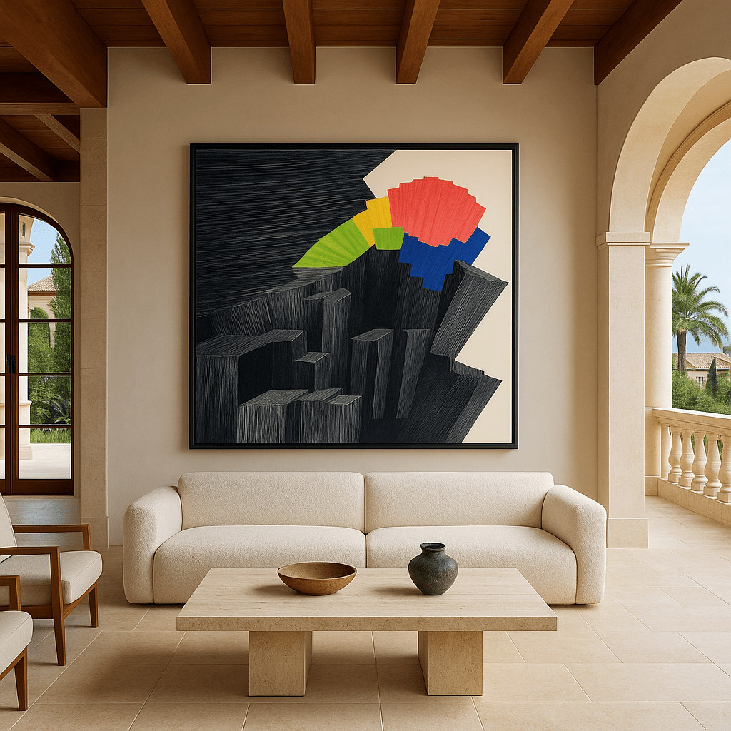 Canvas Print: Colorful Abyss – Abstract Geometric Landscape Art modern abstract canvas wall art by Rossetti Art – luxury interior design artwork for living room, bedroom, office – colorful square wall decor contemporary art piece Contemporary Canvas Art