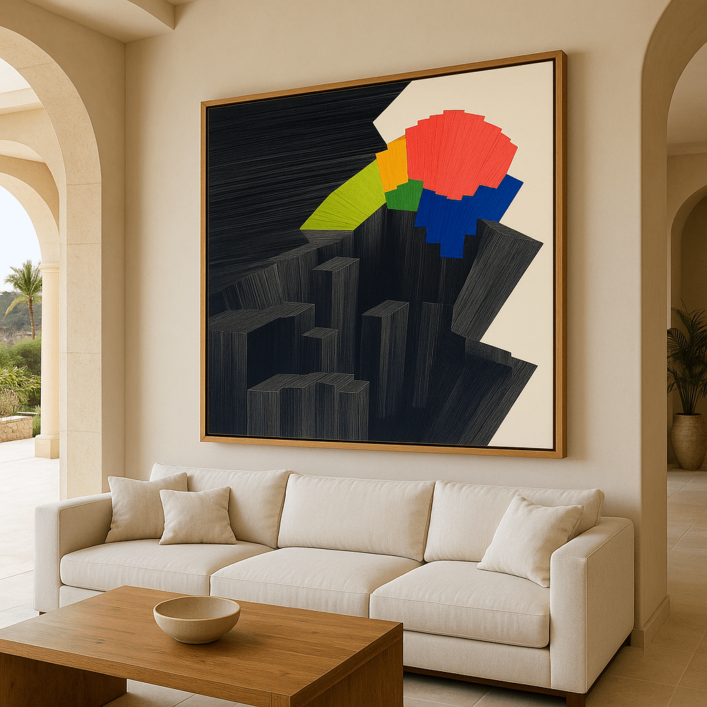 Canvas Print: Colorful Abyss – Abstract Geometric Landscape Art modern abstract canvas wall art by Rossetti Art – luxury interior design artwork for living room, bedroom, office – colorful square wall decor contemporary art piece Contemporary Canvas Art
