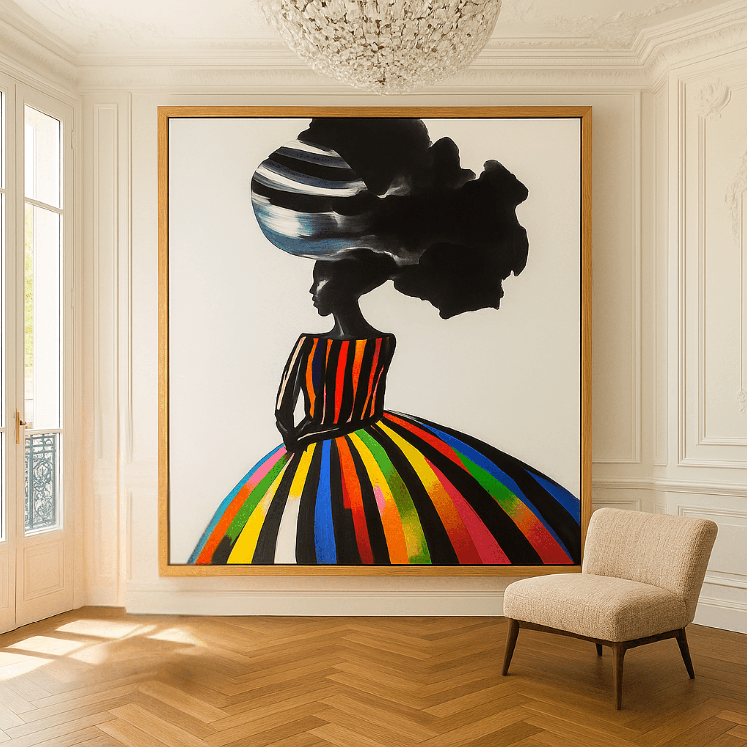 Canvas Print : Colorful Silhouette Portraits - Silhouette Woman Face modern abstract canvas wall art by Rossetti Art – luxury interior design artwork for living room, bedroom, office – afro woman wall art afrocentric home decor black and white abstract