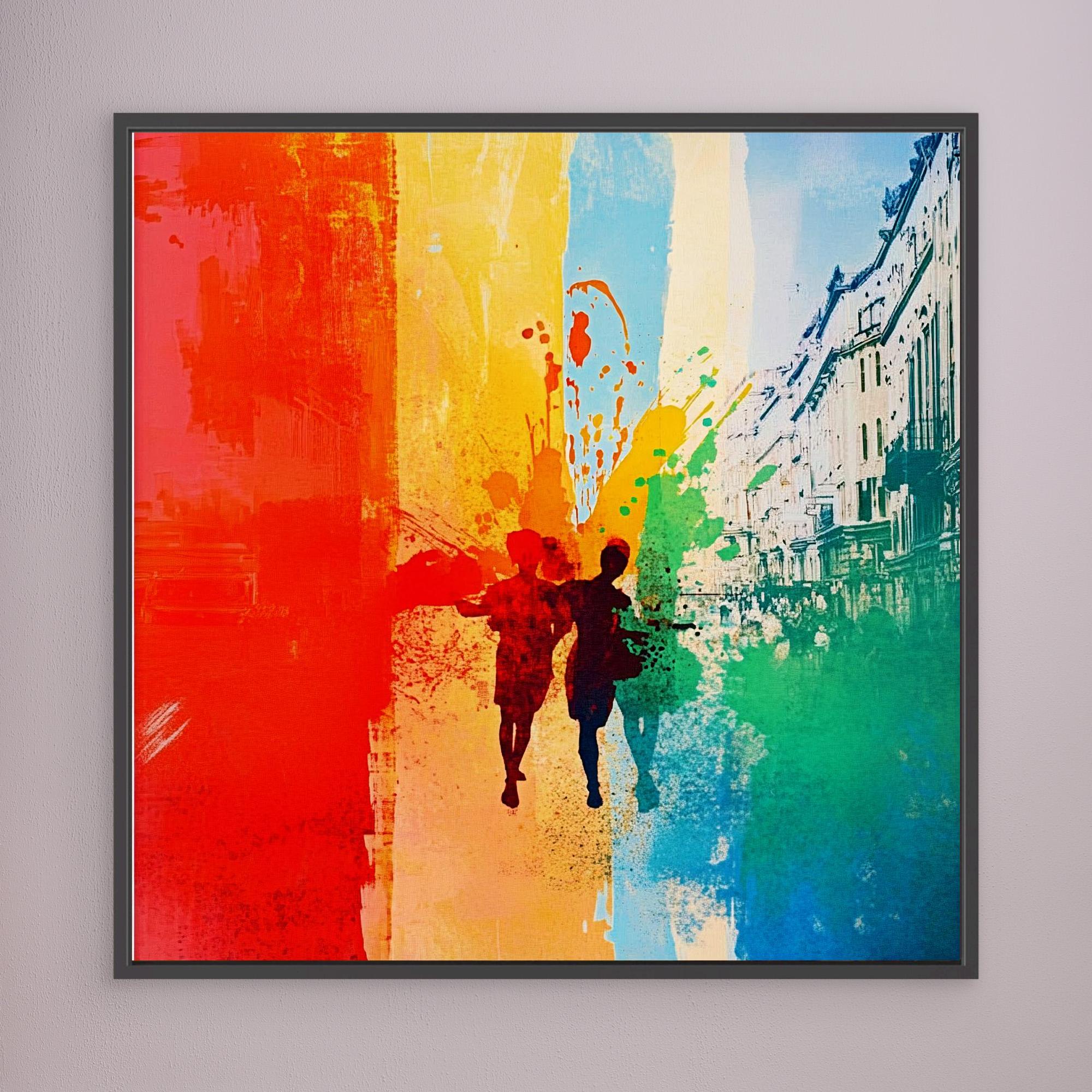 Canvas Print: "Colorful Stroll" - Vibrant Abstract Urban Wall Art modern abstract canvas wall art by Rossetti Art – luxury interior design artwork for living room, bedroom, office – Abstract Canvas Art Abstract Canvas Print Abstract Canvas Prints