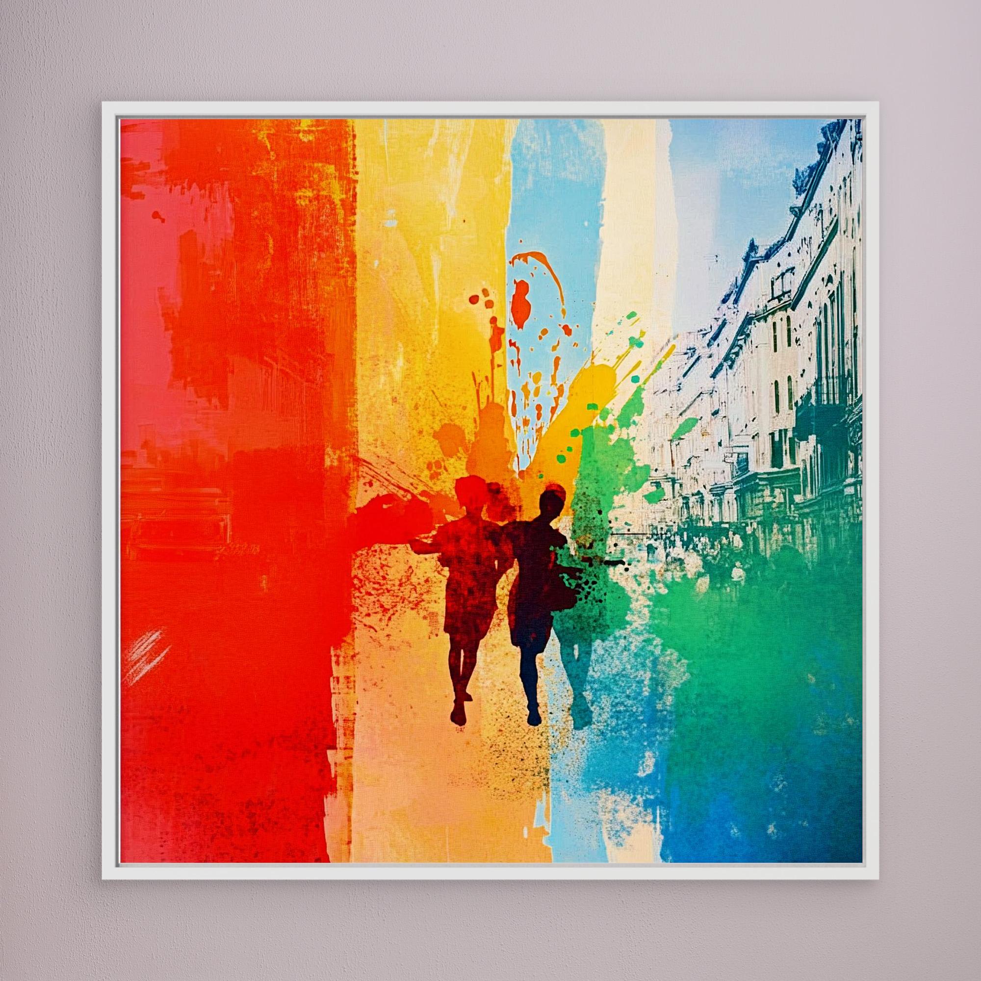 Canvas Print: "Colorful Stroll" - Vibrant Abstract Urban Wall Art modern abstract canvas wall art by Rossetti Art – luxury interior design artwork for living room, bedroom, office – Abstract Canvas Art Abstract Canvas Print Abstract Canvas Prints