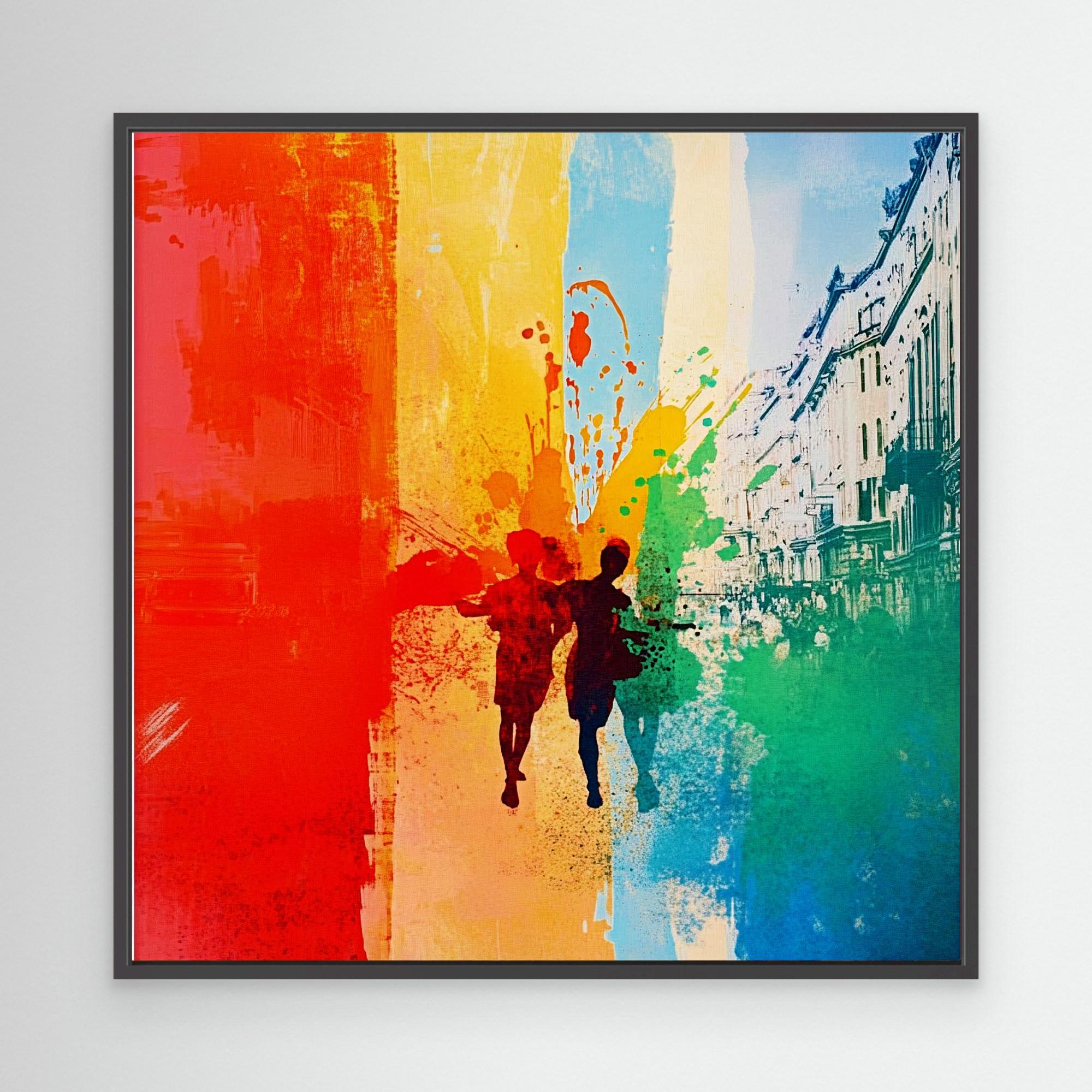 Canvas Print: "Colorful Stroll" - Vibrant Abstract Urban Wall Art modern abstract canvas wall art by Rossetti Art – luxury interior design artwork for living room, bedroom, office – Abstract Canvas Art Abstract Canvas Print Abstract Canvas Prints
