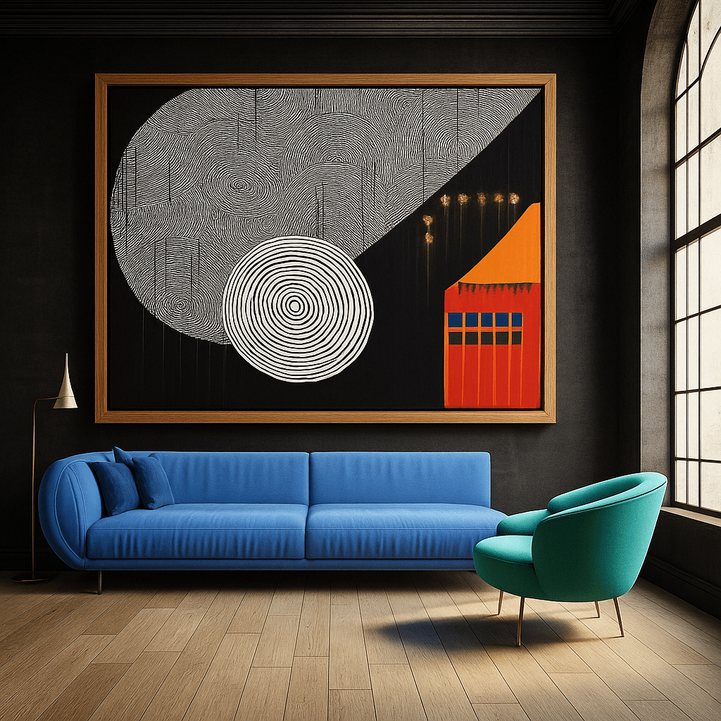 Canvas Print : Cosmic Echo - Modern Abstract Canvas Wall Art modern abstract canvas wall art by Rossetti Art – luxury interior design artwork for living room, bedroom, office – Black White Canvas Art Geometric Abstract Art minimalist wall decor