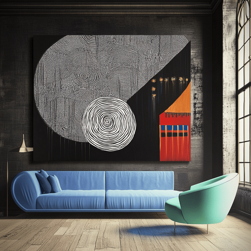 Canvas Print : Cosmic Echo - Modern Abstract Canvas Wall Art modern abstract canvas wall art by Rossetti Art – luxury interior design artwork for living room, bedroom, office – Black White Canvas Art Geometric Abstract Art minimalist wall decor