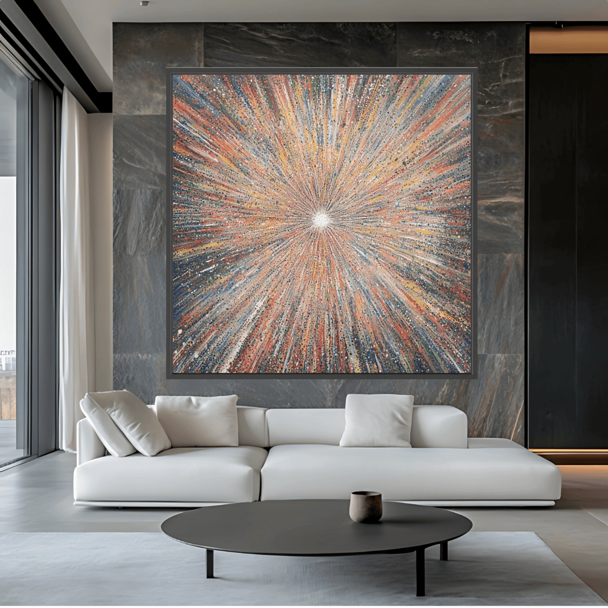 Canvas Print: "Cosmic Radiance Explosion" - Colorful Contemporary Wall Art modern abstract canvas wall art by Rossetti Art – luxury interior design artwork for living room, bedroom, office – Contemporary Art for Sale contemporary art piece Contemporary art print